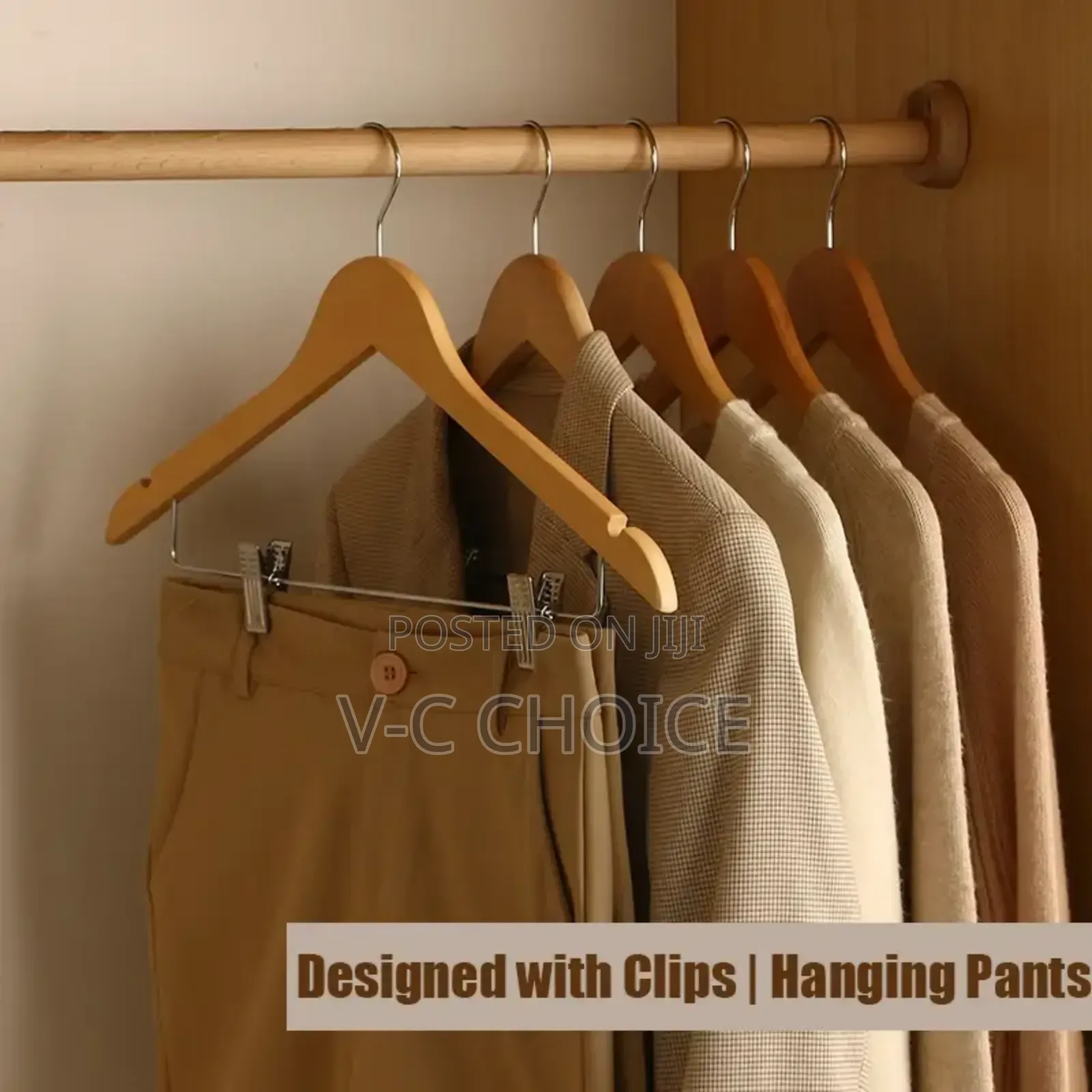 10pcs High-grade Solid Wooden  Hangers,  With Metal Clips