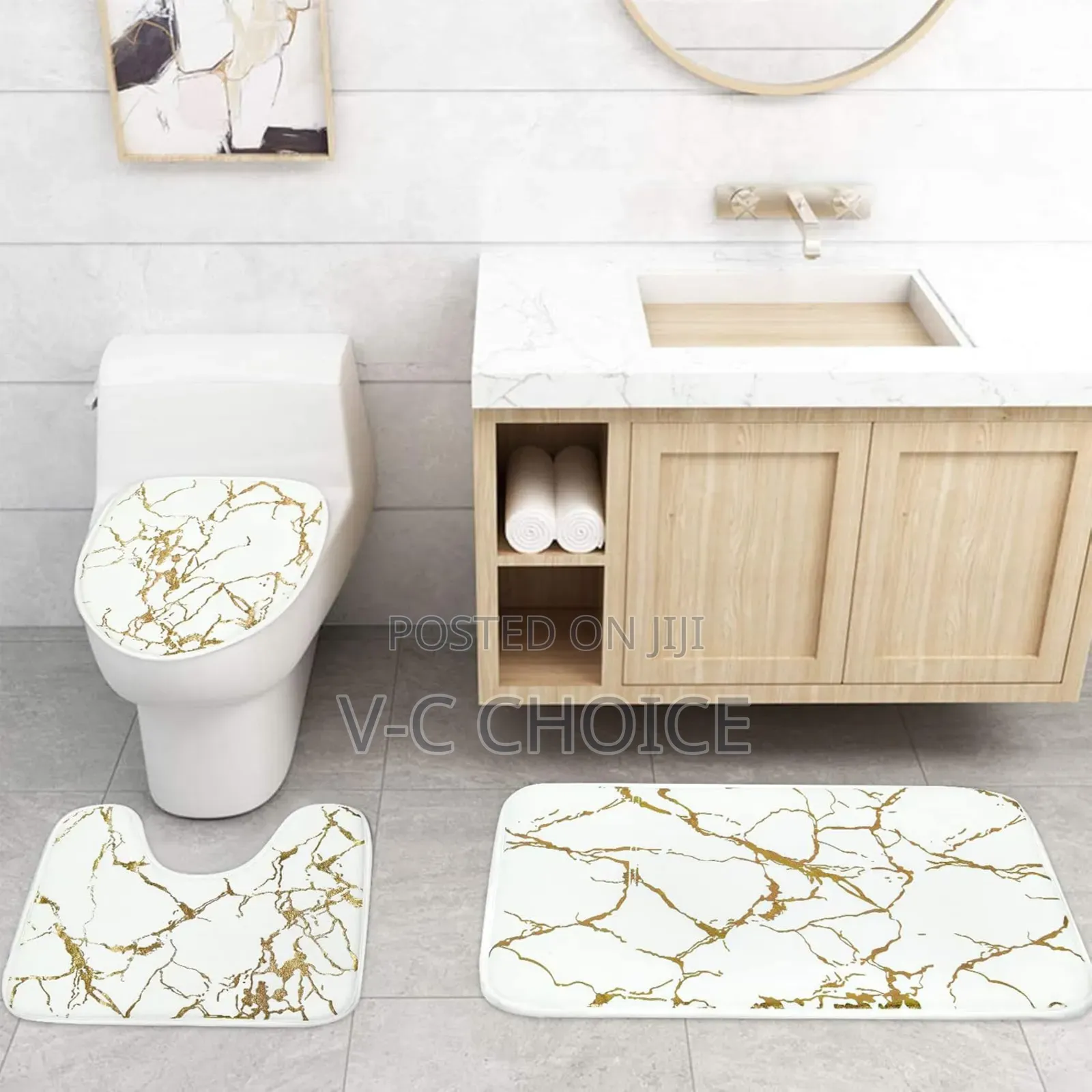 Alishomtll 3 Piece Marble Bathroom Rug Set With Non-slip Rug