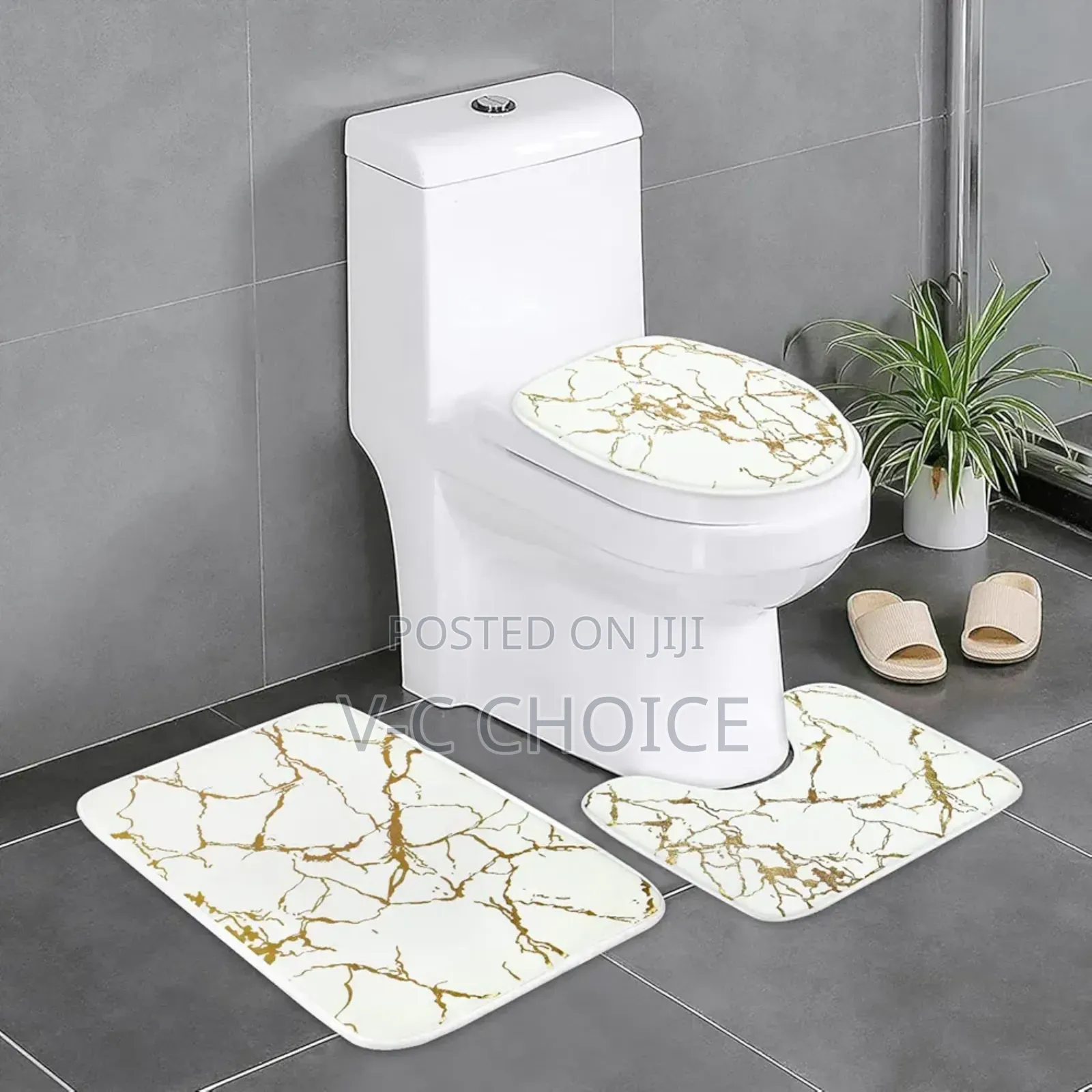 Alishomtll 3 Piece Marble Bathroom Rug Set With Non-slip Rug