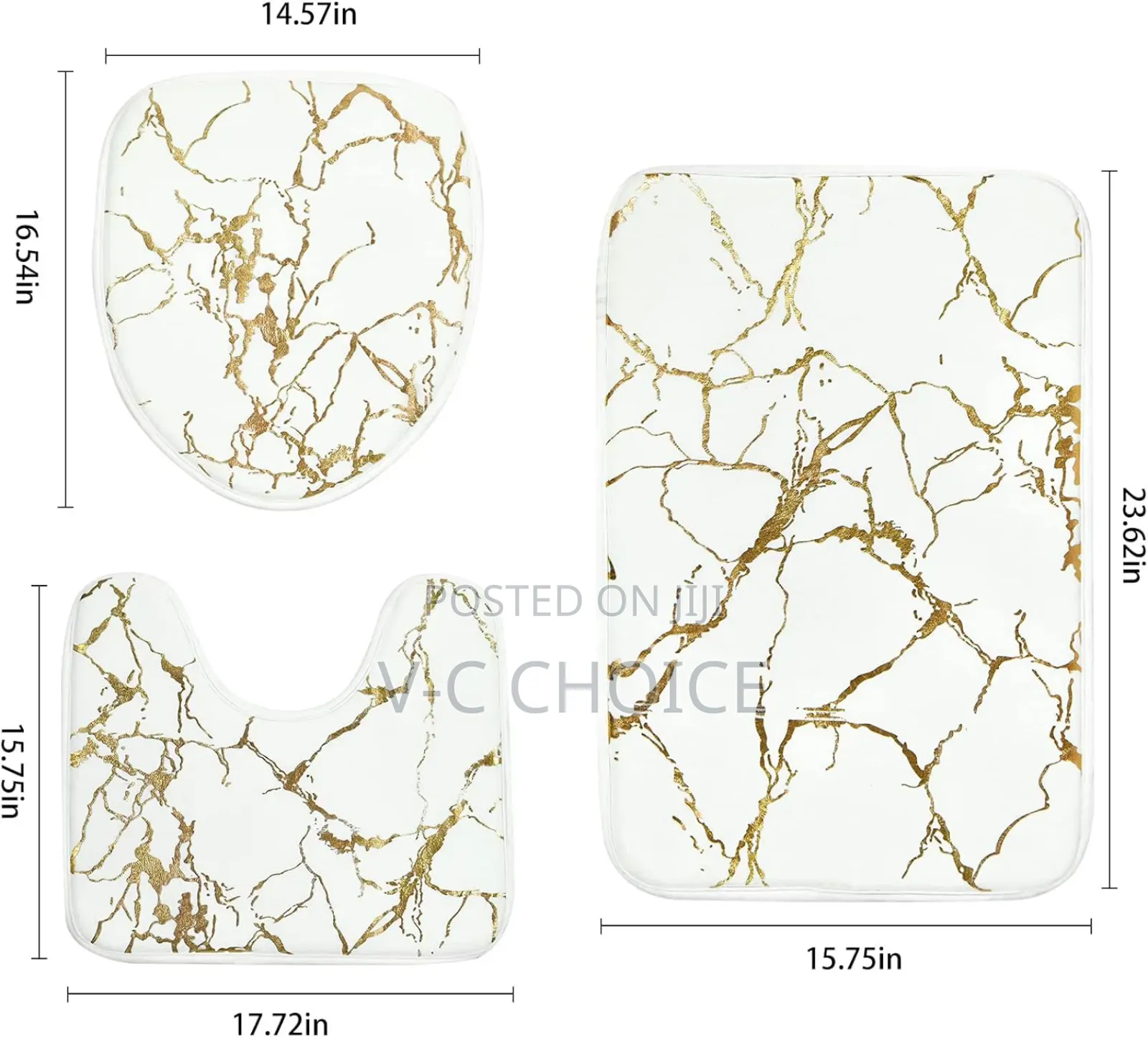 Alishomtll 3 Piece Marble Bathroom Rug Set With Non-slip Rug