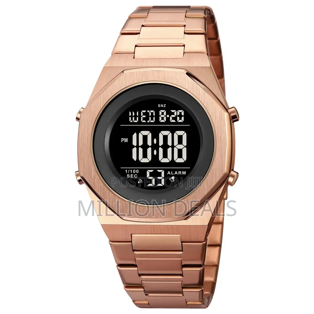 Round Sport Digital Men's Wrist Watch Rose Gold