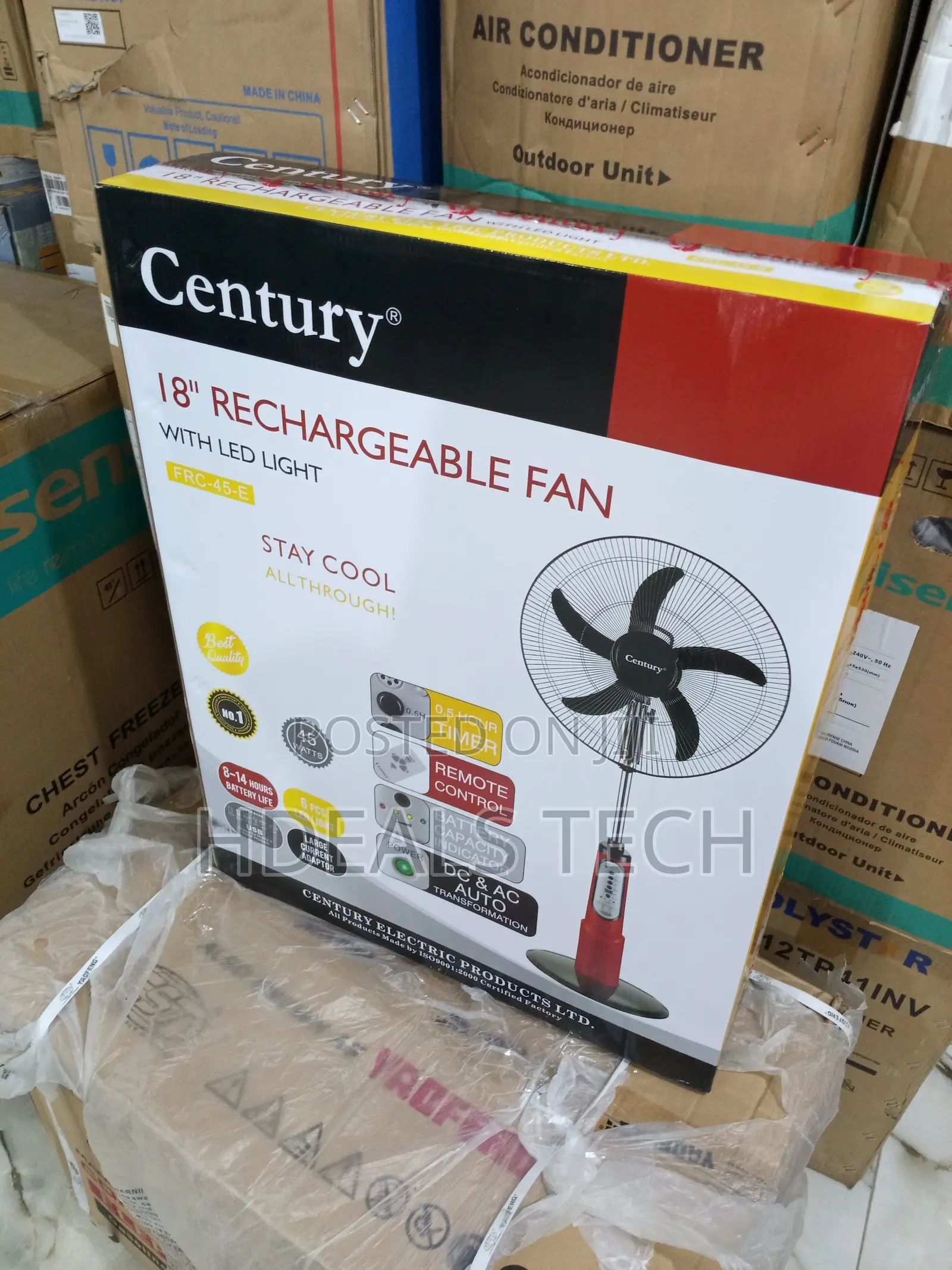 Energy-Efficient 18" Century Rechargeable Fan With Light