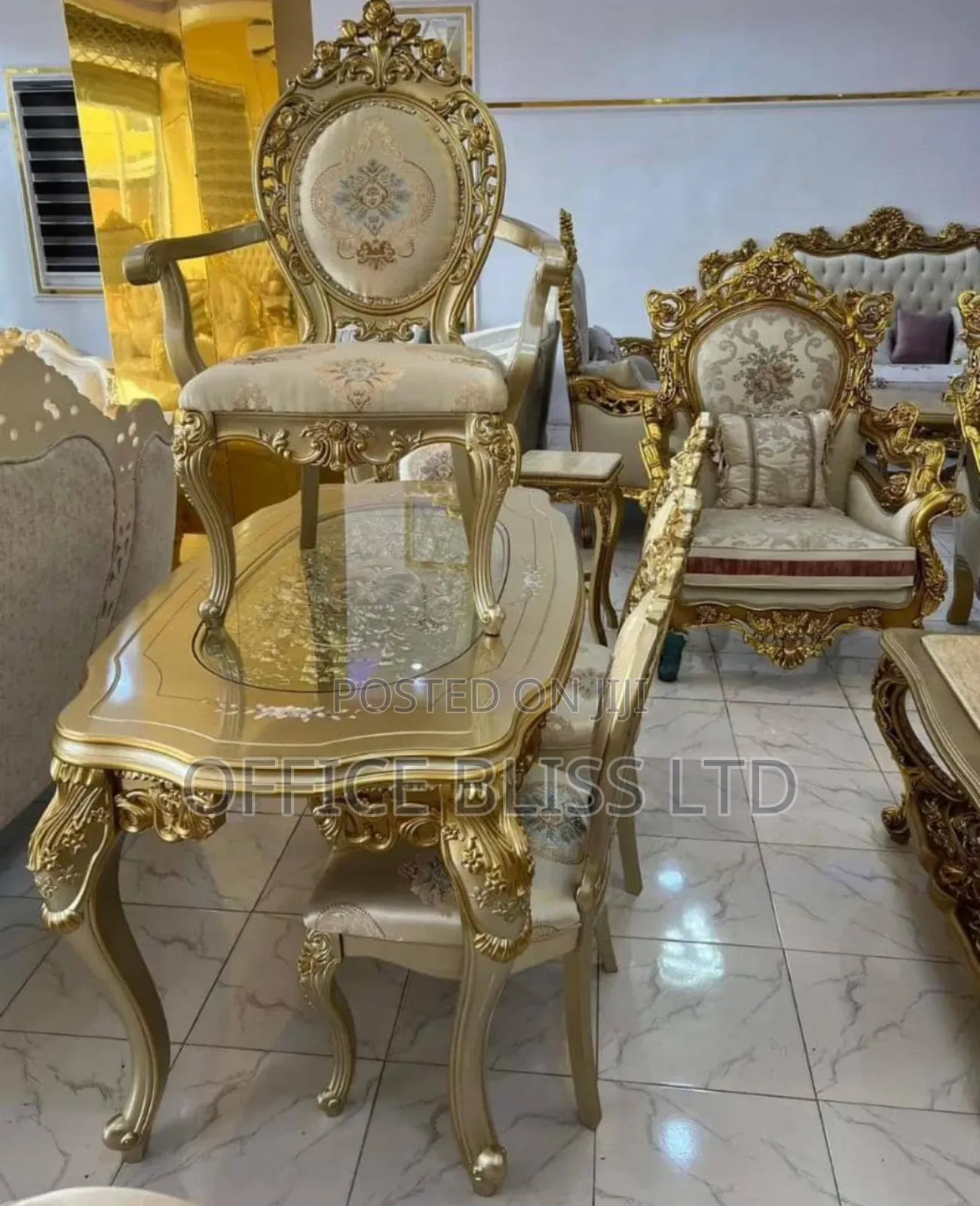 Royal Dinning Set of Table and 6 Chairs - Gold