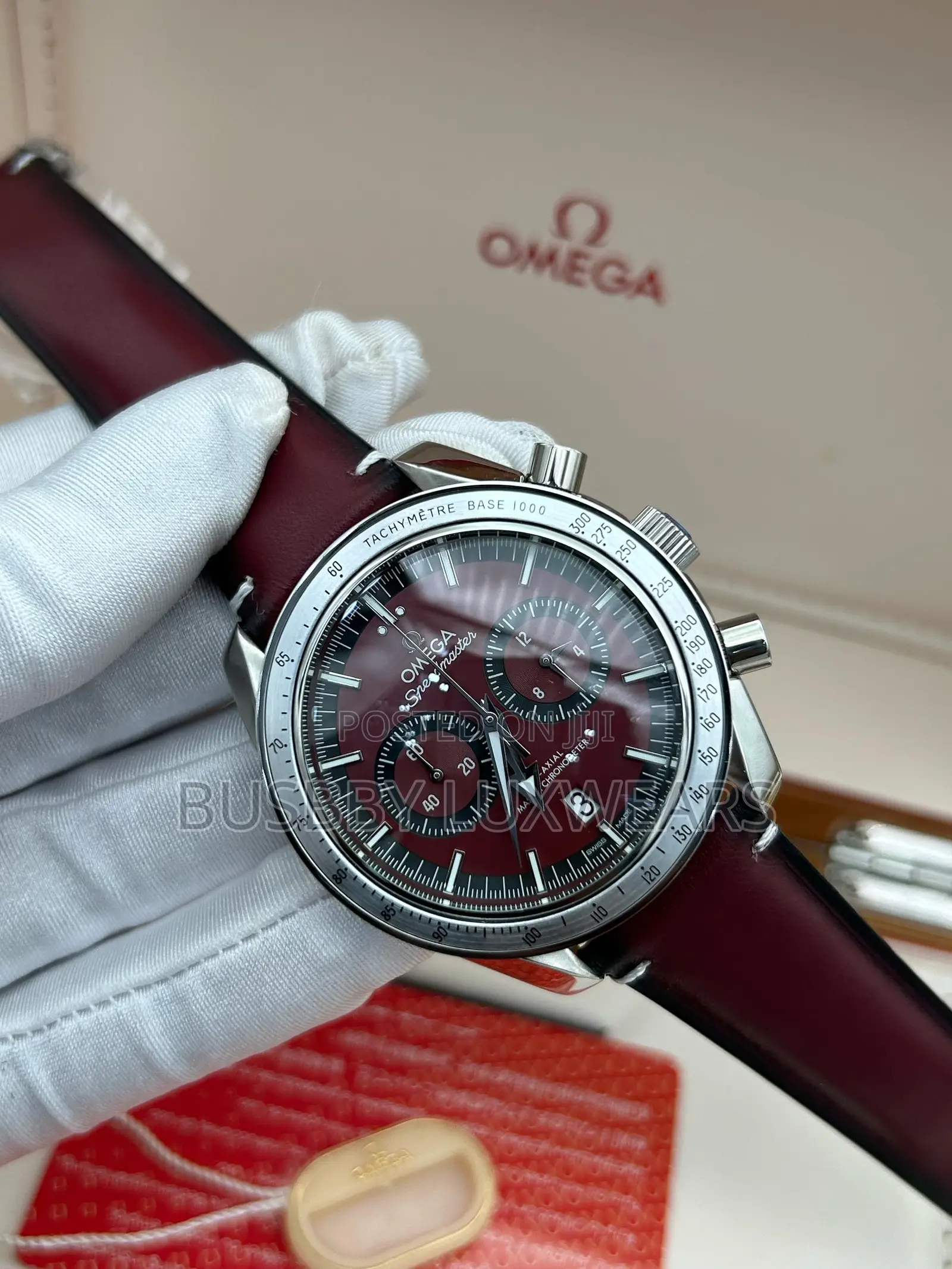 Omega Leather Strap Mens Wristwatch