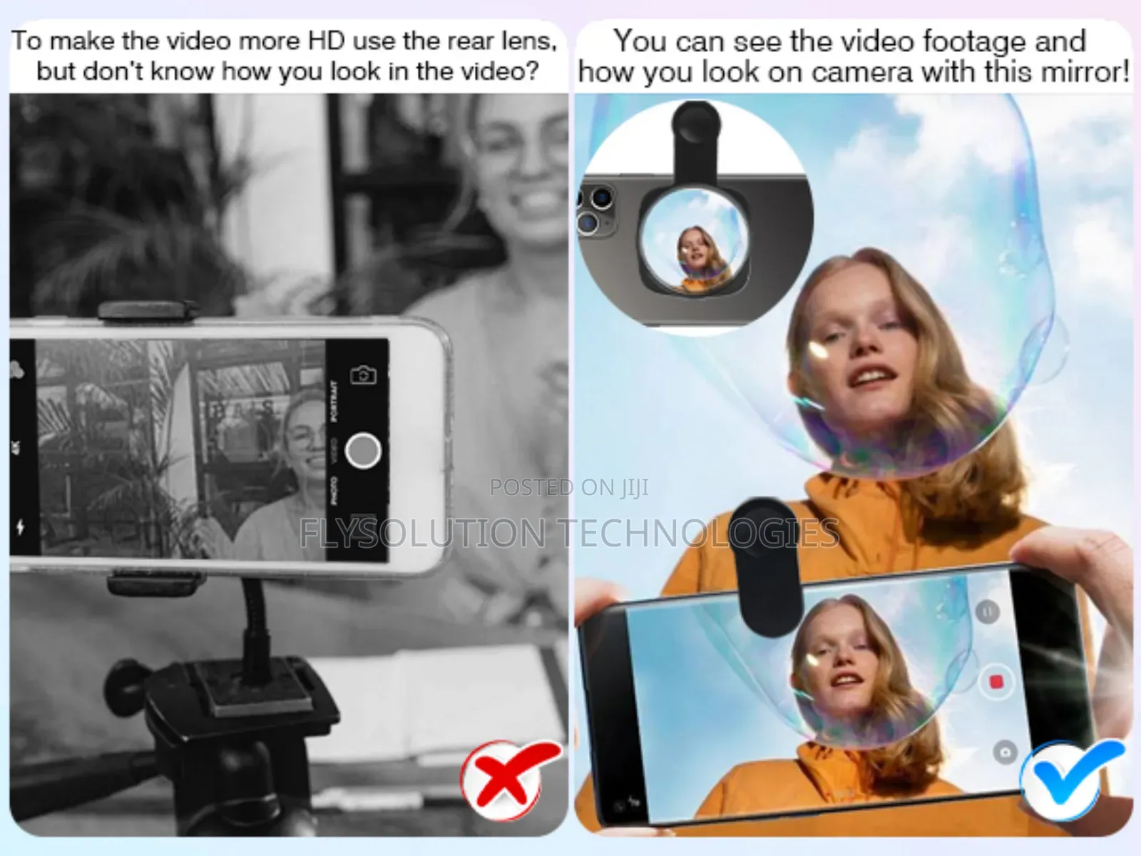 Clip-on Selfie Mirror for a Smartphones Rear Back Camera