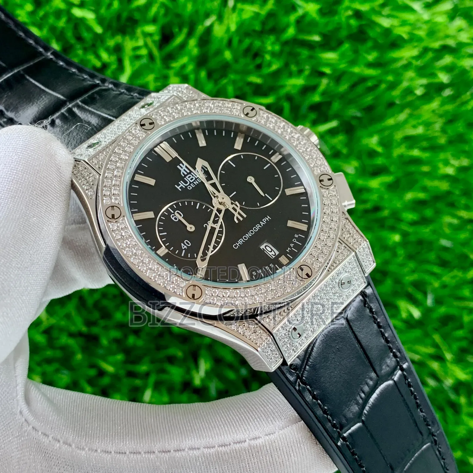 Original Hublot Black Genuine Leather Strap Watch