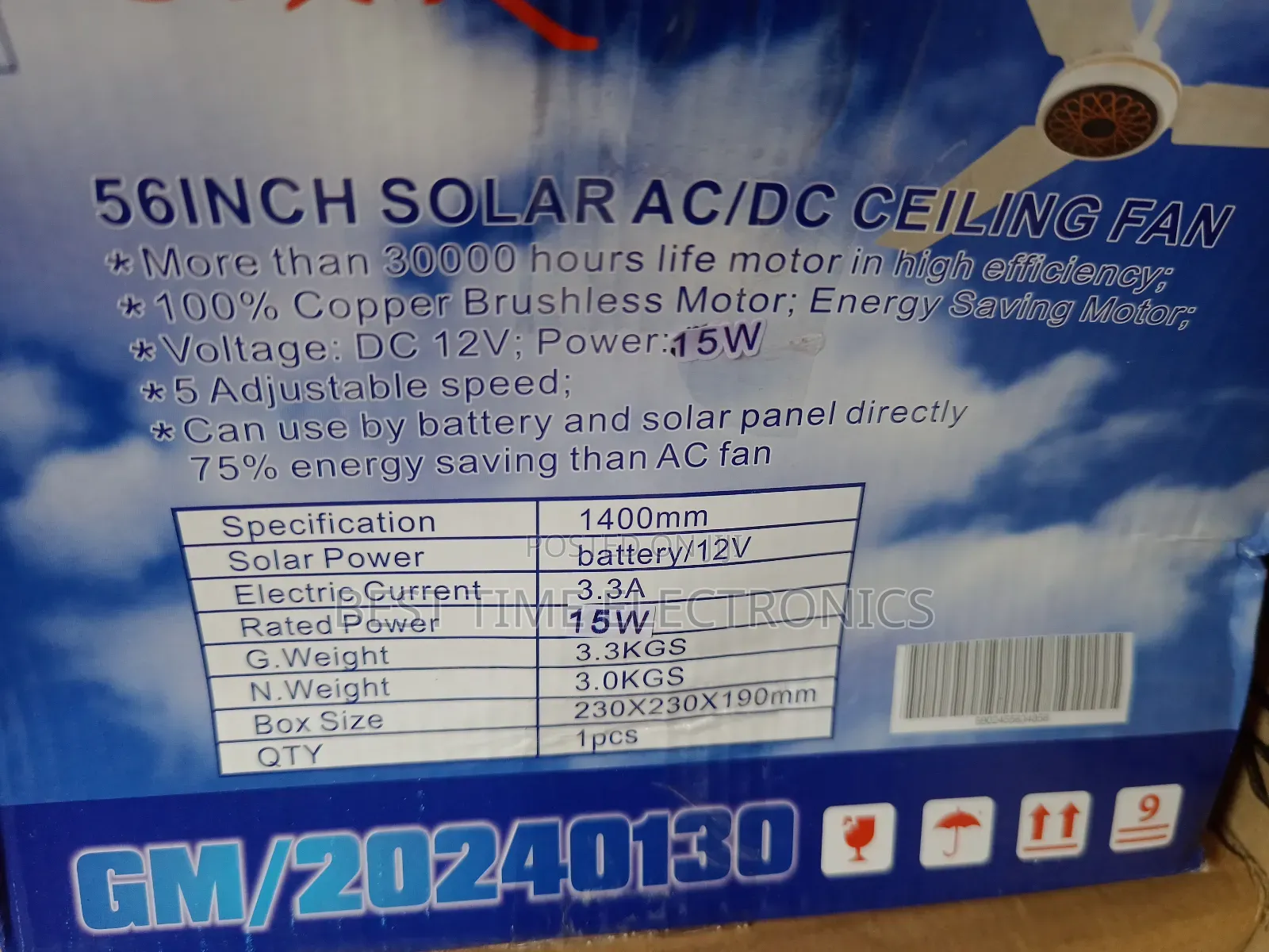 Sonik 56" Solar Ac/Dc Ceiling Fan