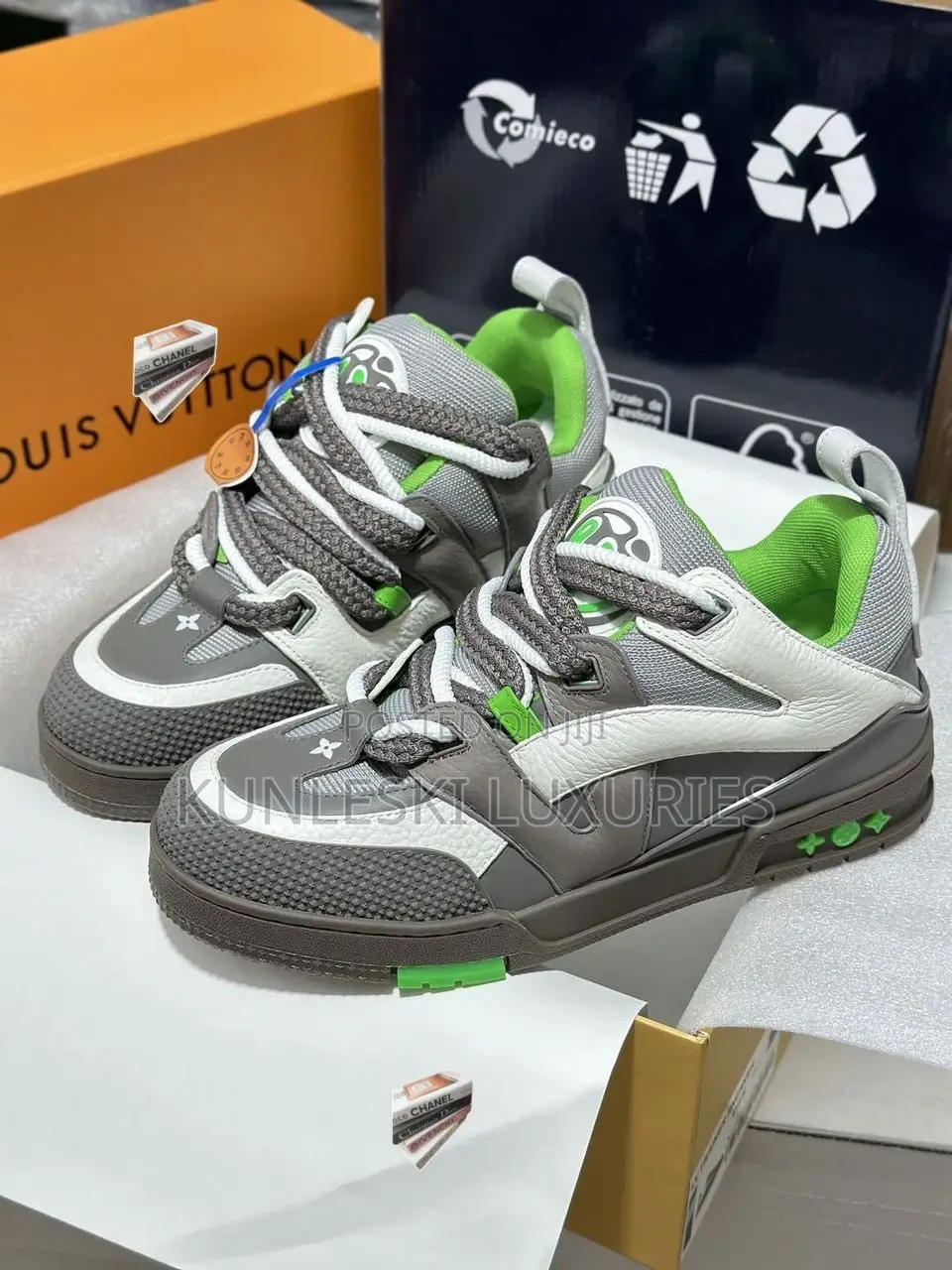 Original New Louis Vuitton Skateboard Brown Green Sneakers