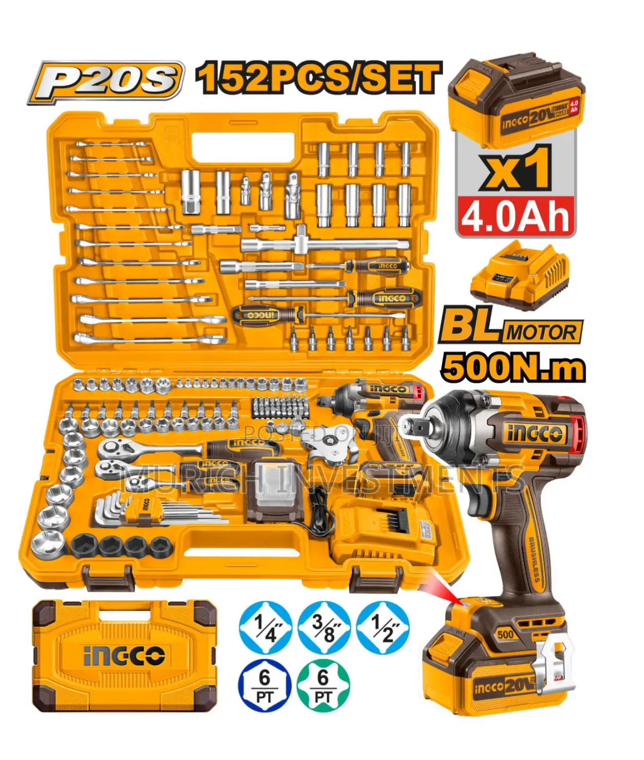 152pcs 20v Cordless Impact Wrench Tool Set Powerful Complete
