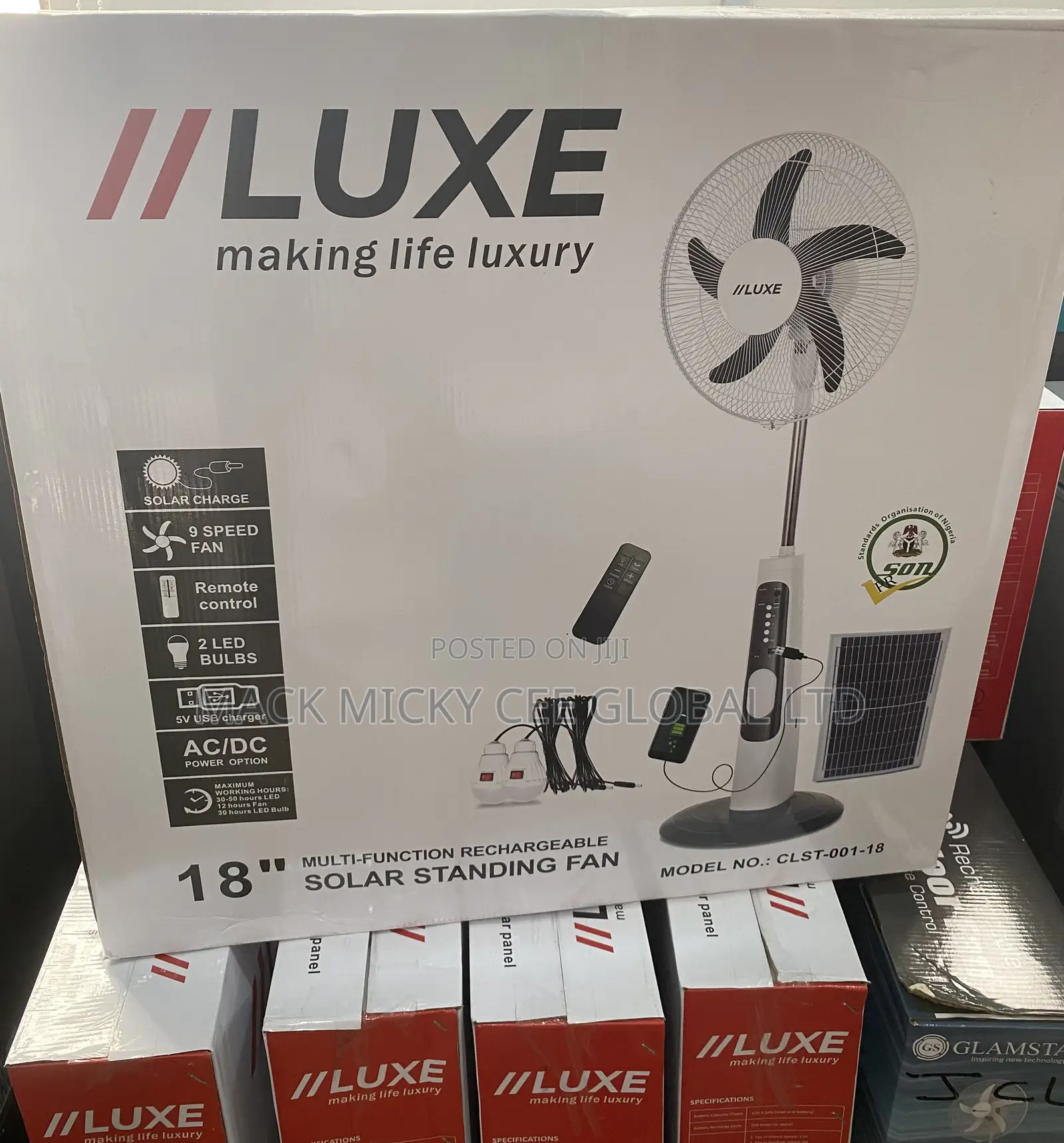 Luke 18inch Rechargeable Solar Standing Fan