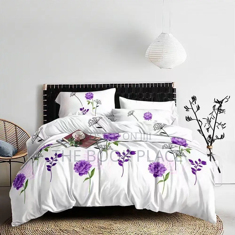 White Purple Flowered Cotton Bedsheets