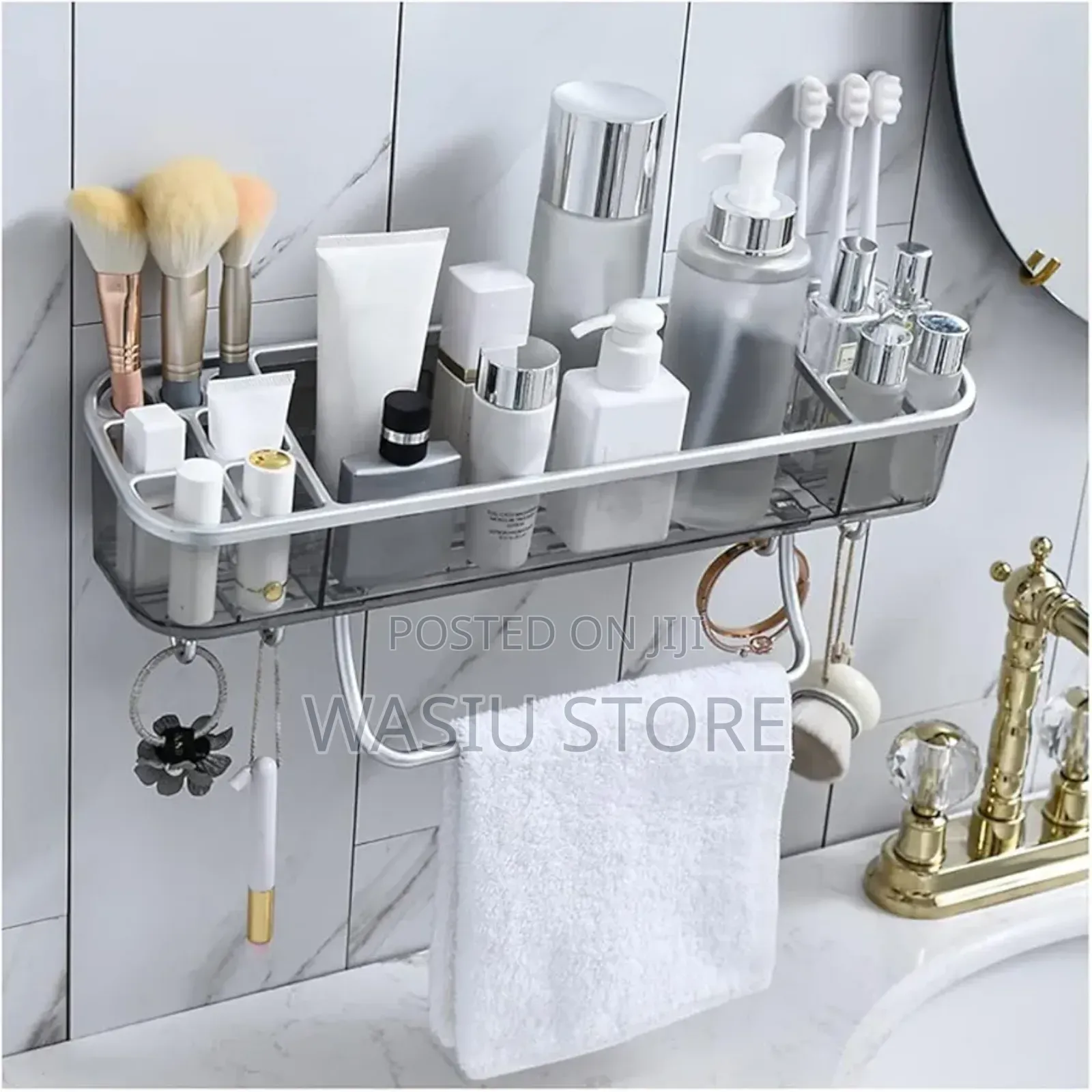 Wall-mounted Bathroom Shelf With A Towel Rack With Hook