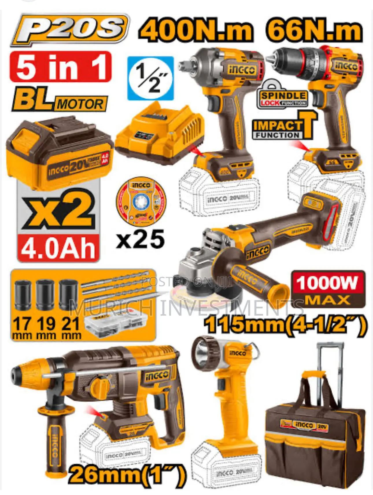 5 PCS 20v Cordless Industrial Combo Kit– Uckli2059 Brushless
