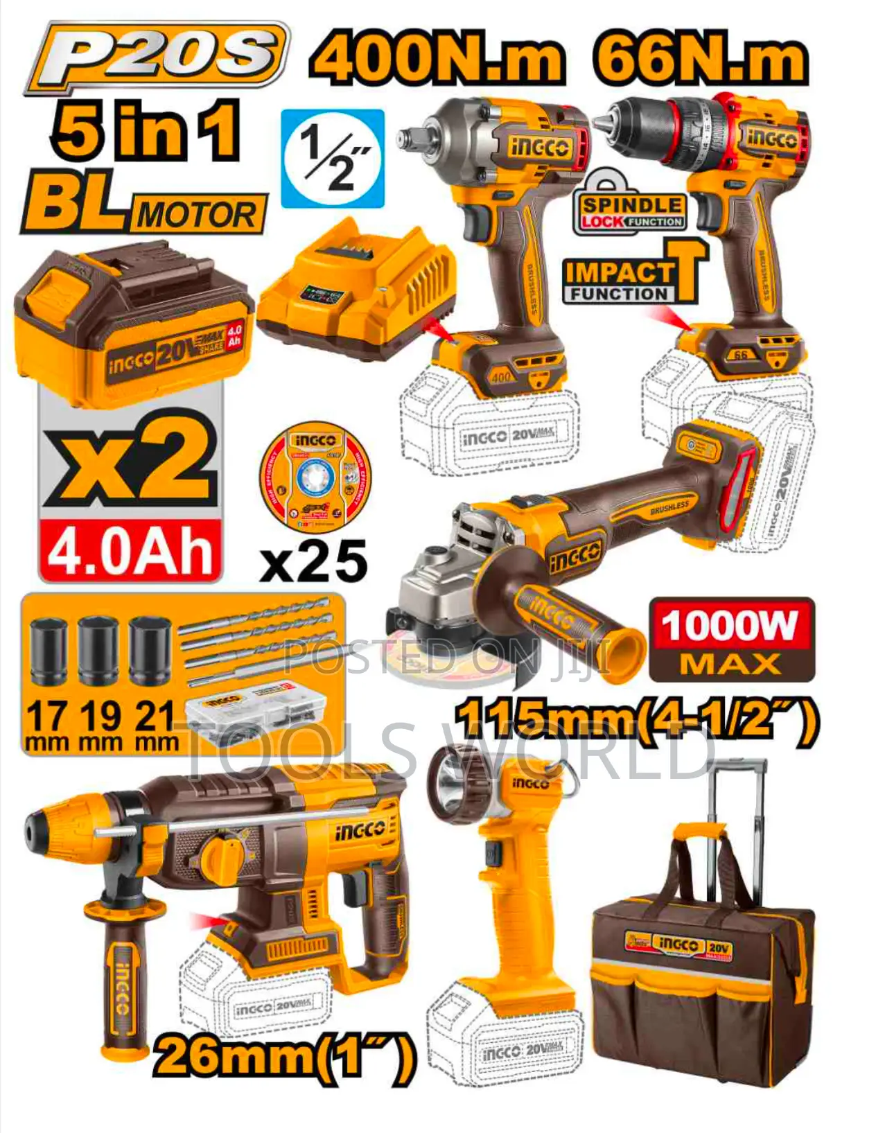 5-in-1 Cordless Industrial Combo Kit – 20v Brushless Tools