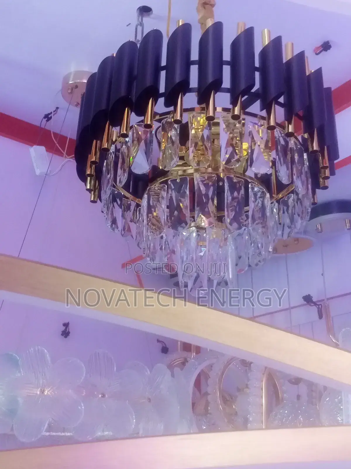Black and Gold Crystal Chandelier Light