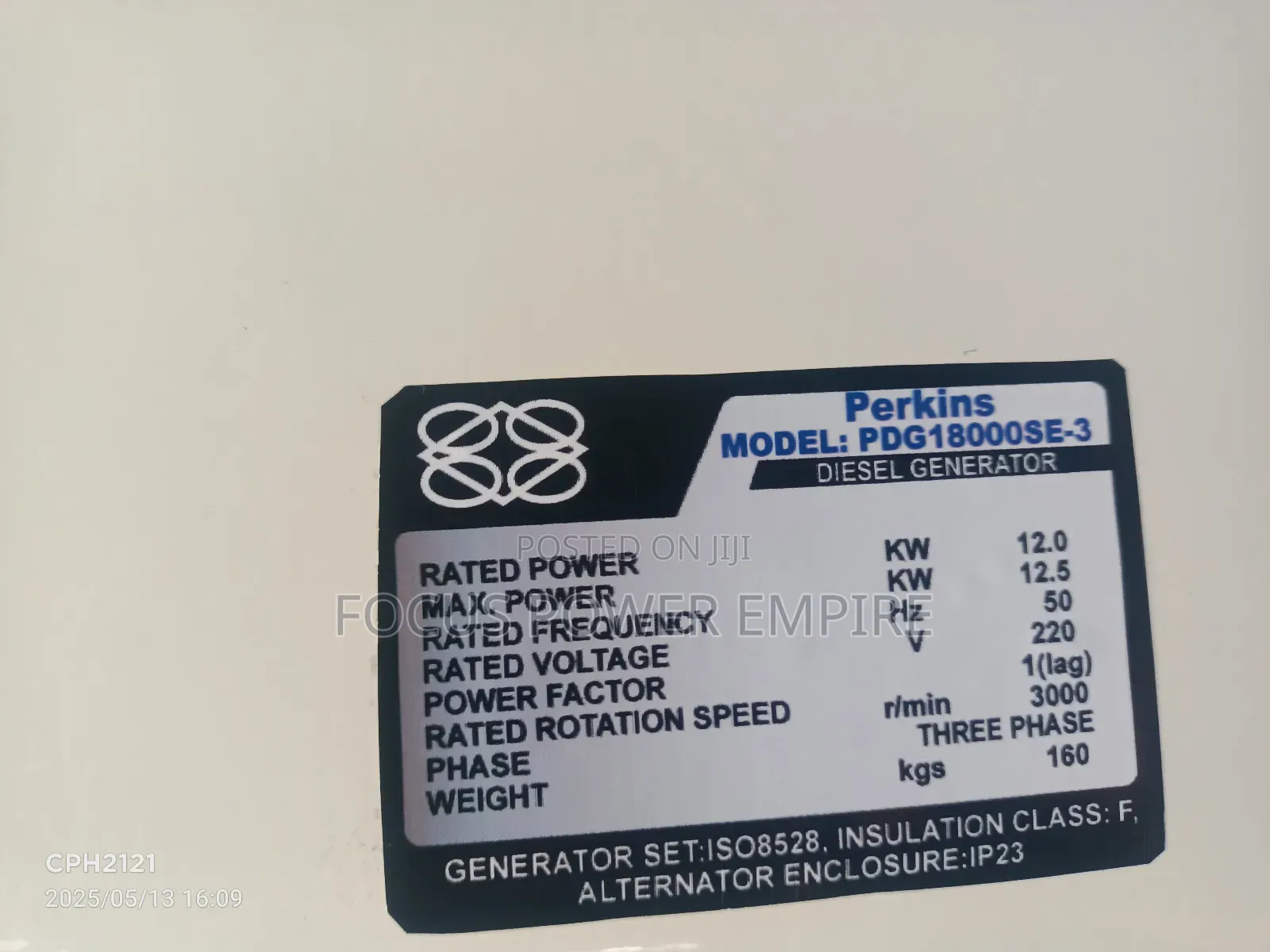 Perkins 12.5kva Soundproof Diesel Generator  Copper Coil .