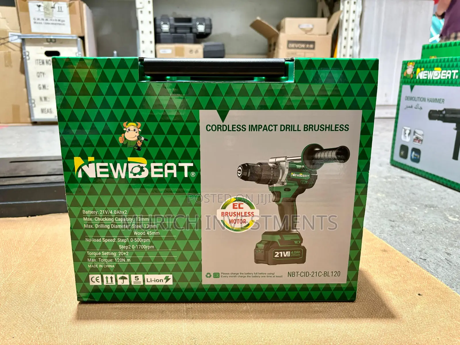 21v Cordless Impact Drill 120nm Torque,2 Batteries,Purepower