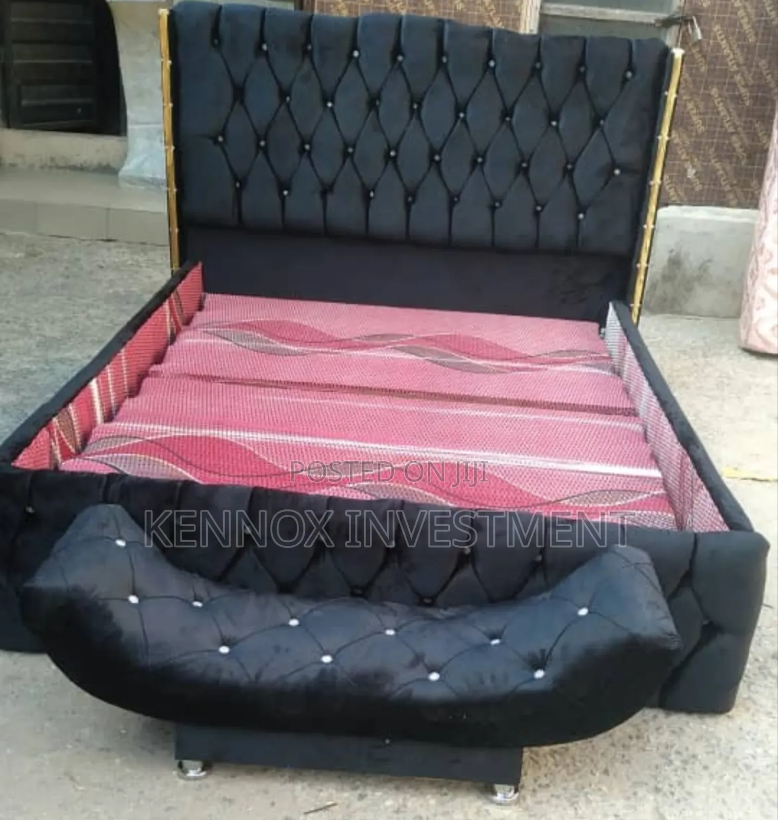 6 by 6 Black Upholstery Bedframe With a Footrest