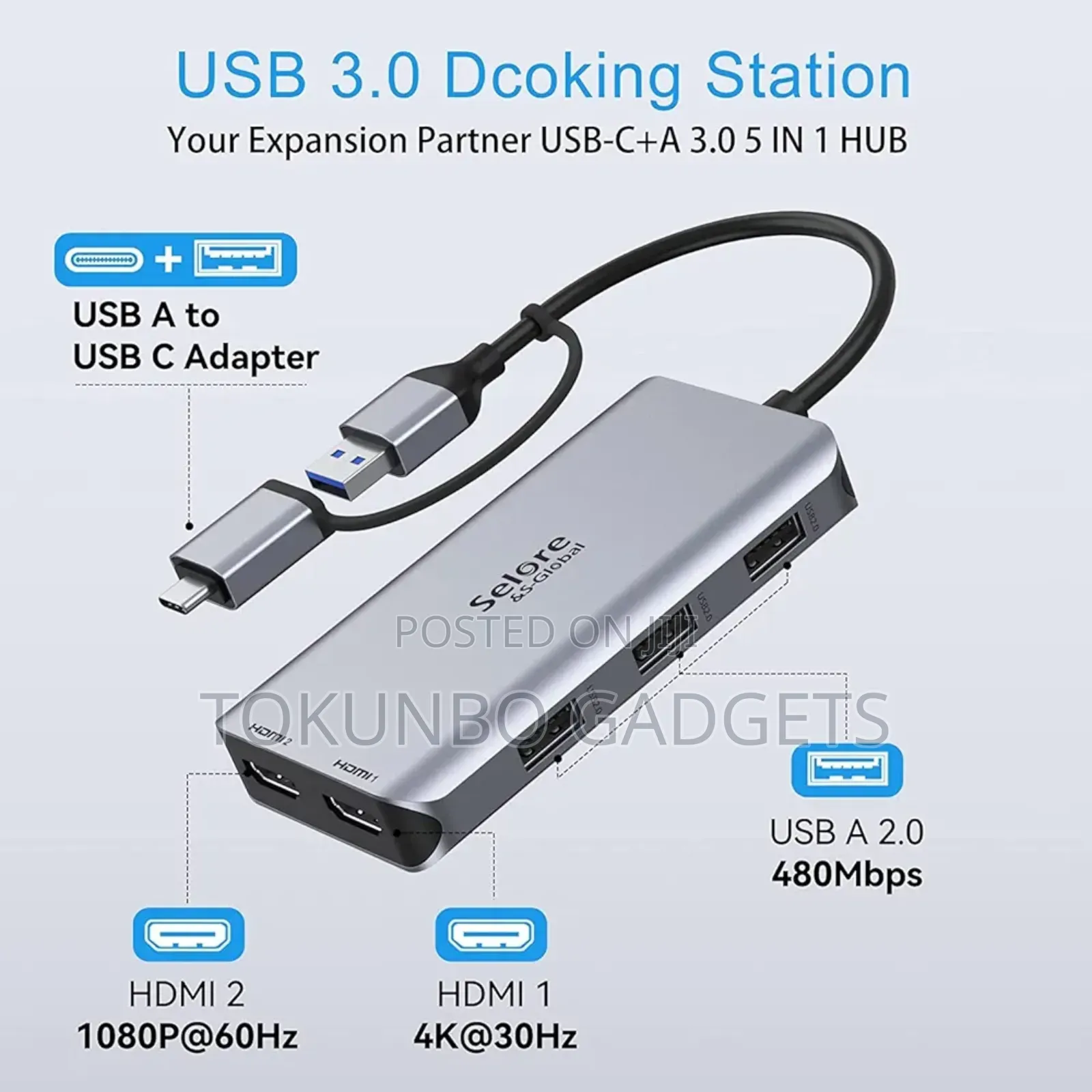 Usb C/3.0 Docking Station for Macbook Pro/Air/M1/M2, Dell/Hp