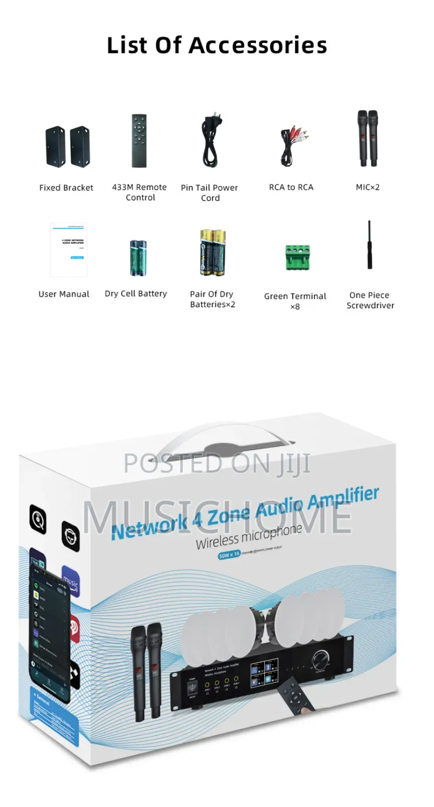 4 Zone Network Amplifier With Two Wireless Microphone