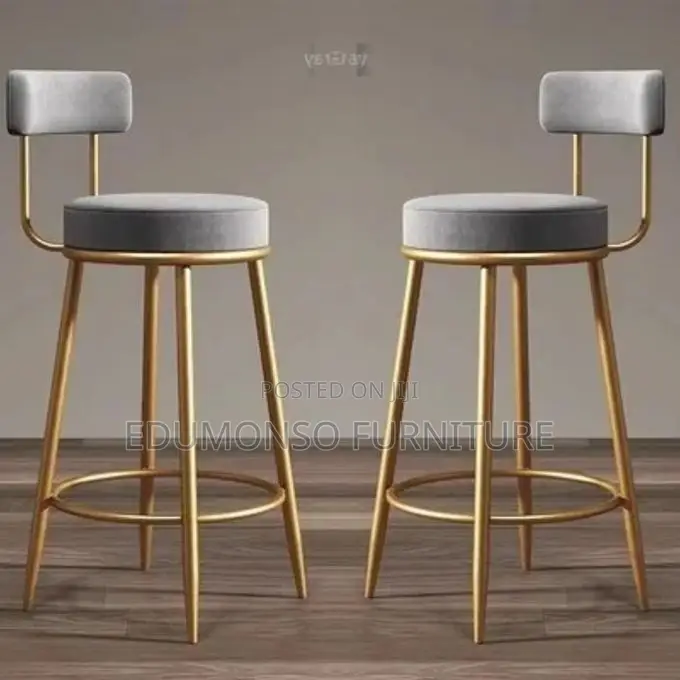 New Modern High Golden Frame Bar Chairs - Gray