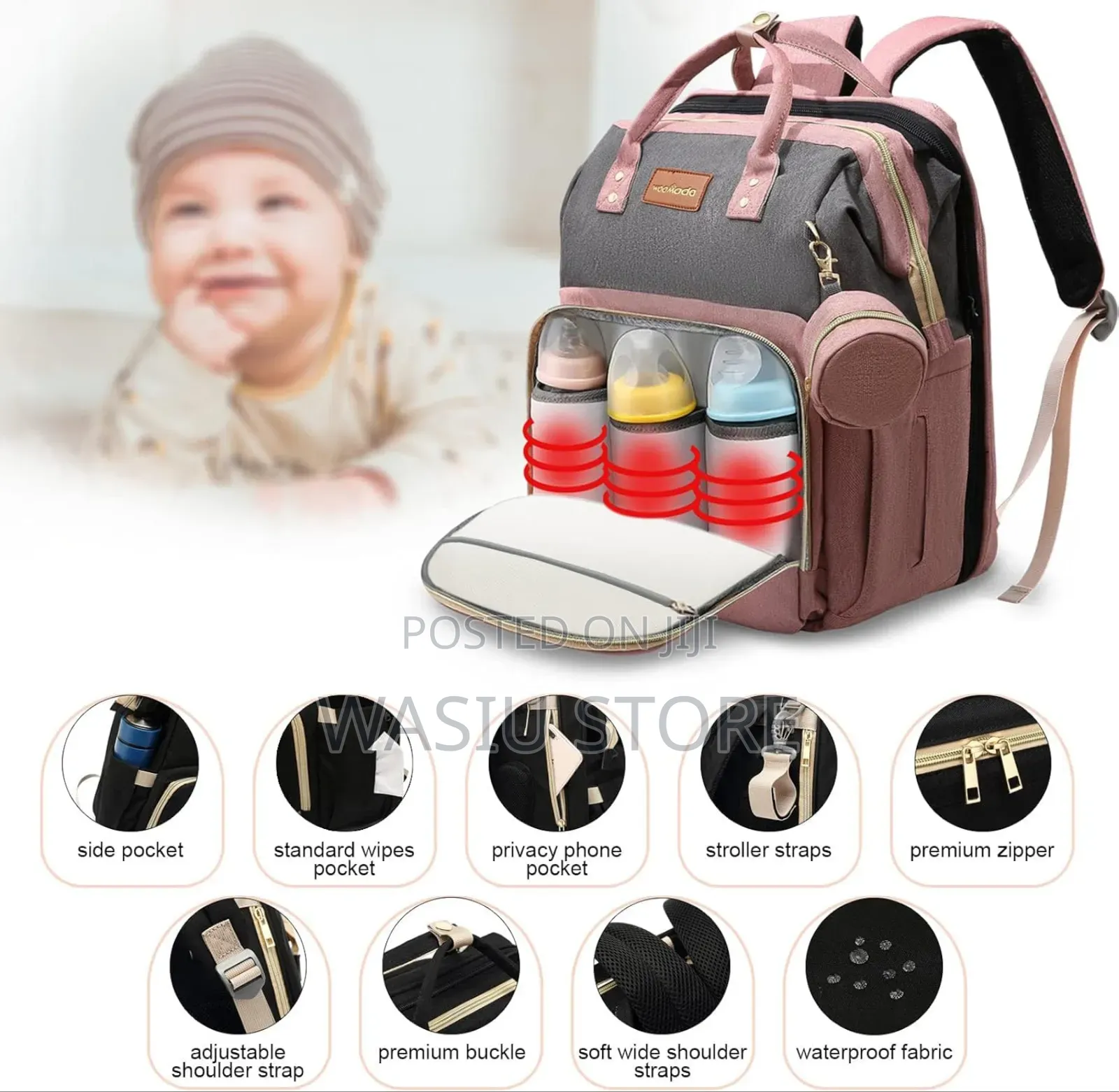 Baby Diaper Bag Backpack With Changing Station Pouches