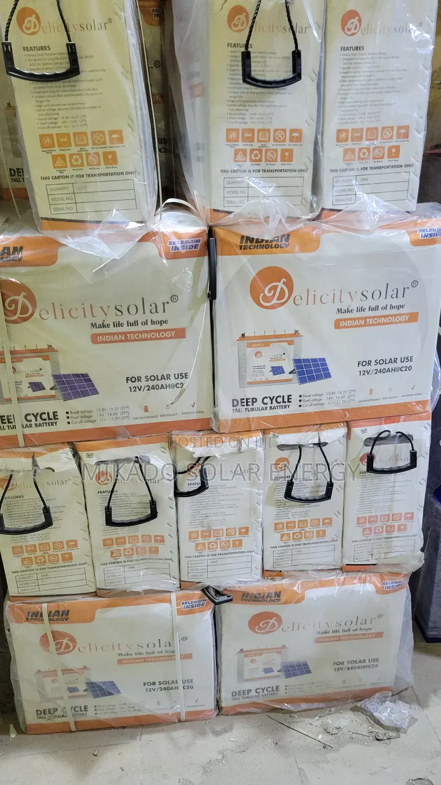 240ah 12v Delicity Solar Tall Tubular Battery