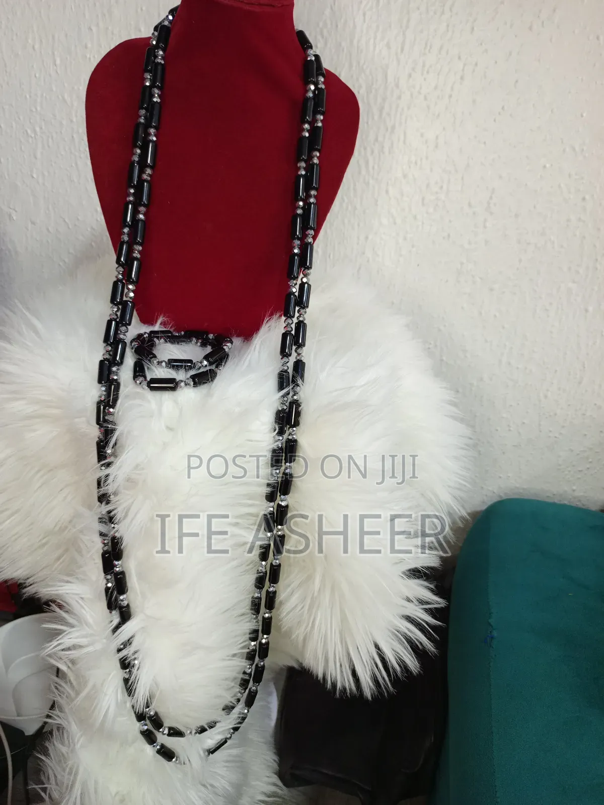 Black Mixed With Silver 2 Layers Long Beads, 2 Bracelets