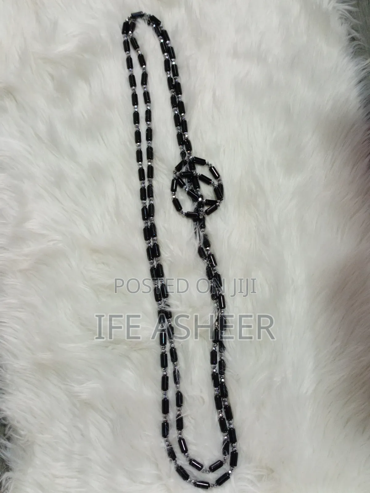 Black Mixed With Silver 2 Layers Long Beads, 2 Bracelets