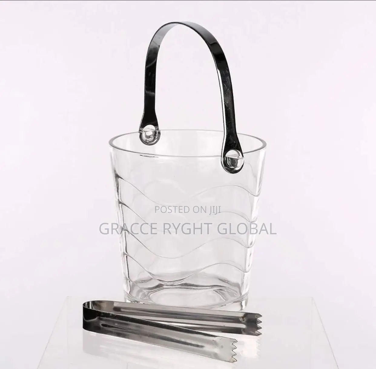 Glass Ice Bucket With Handle and Tong