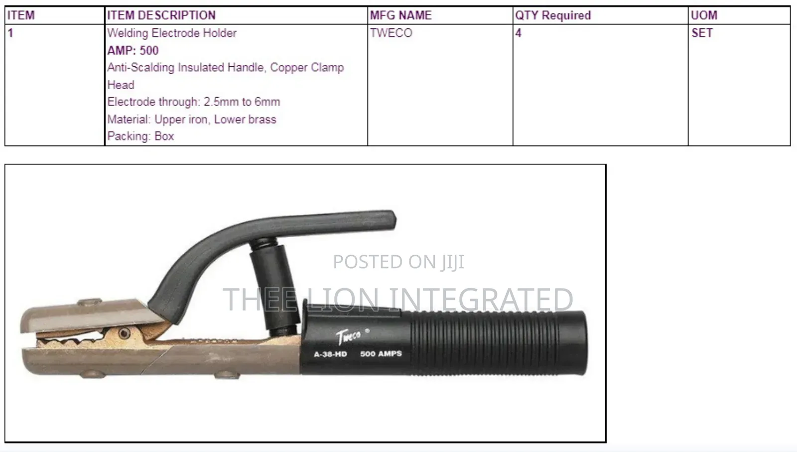 Tweco Welding Electrode Holder (500amps)