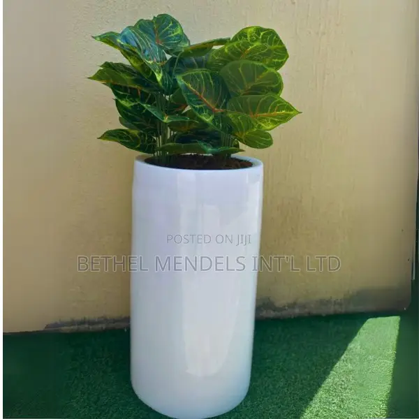 Artificial Red Taro Plant In Fiberglass Cylinder Vase 105cm