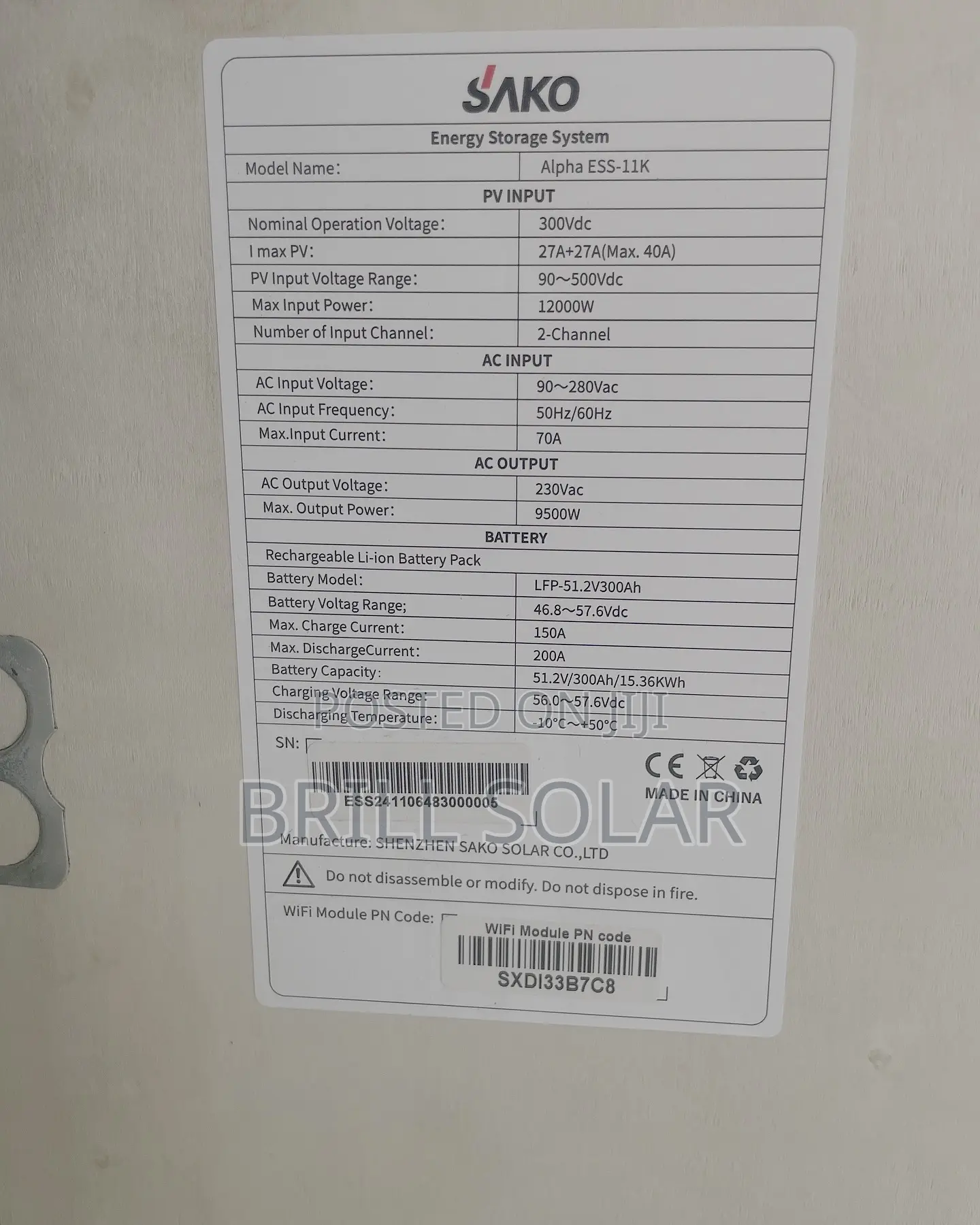 11kva-48v Sako All-in-One Energy Storage System (Alpha Ess)