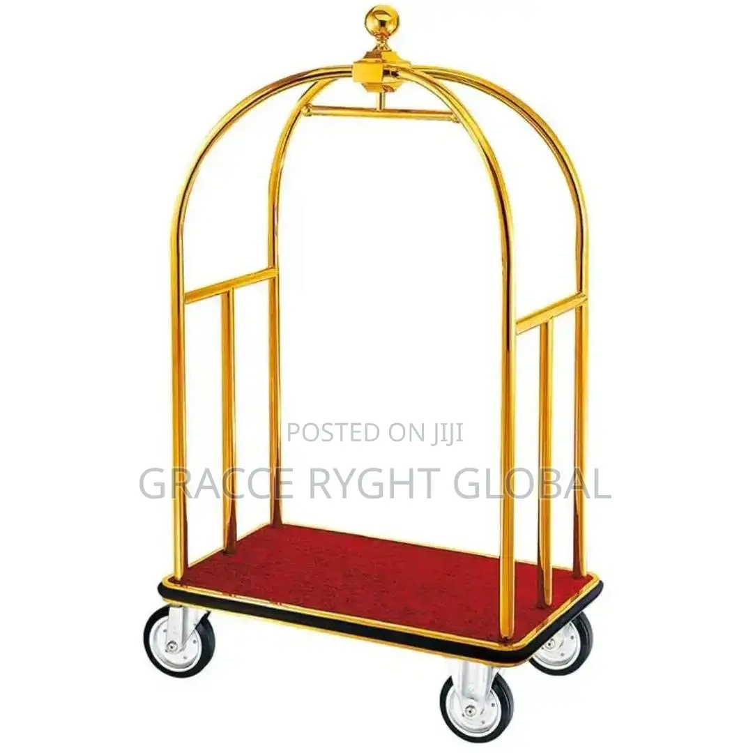 Bellman Hotel Heavy Duty Gold Luggage Trolley With 4 Wheels
