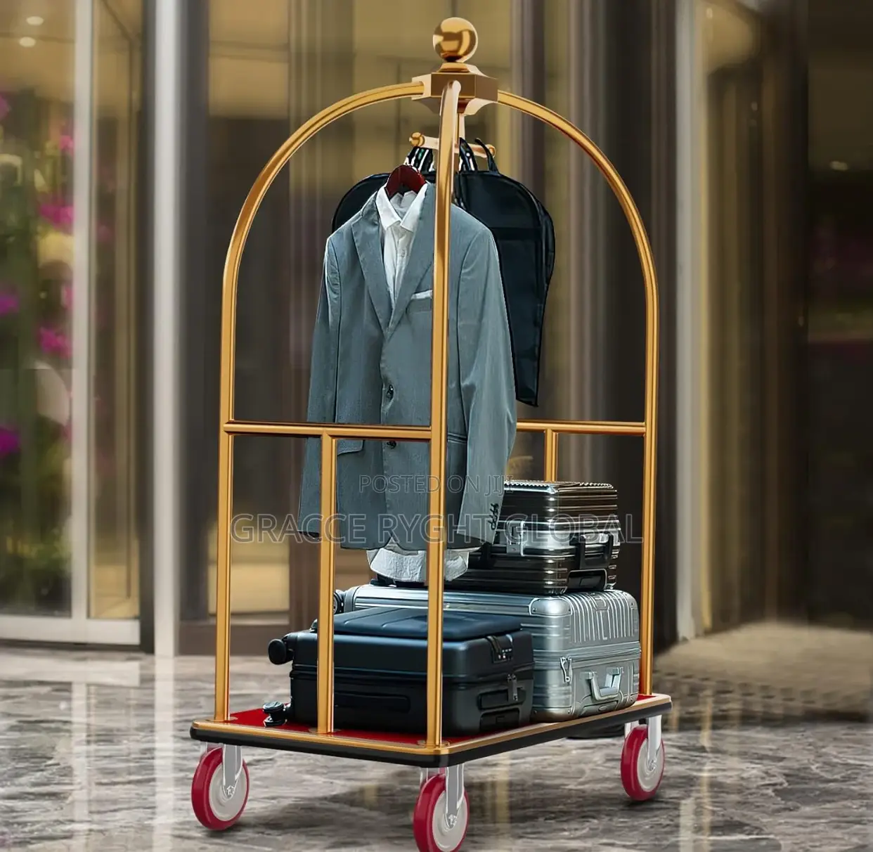 Bellman Hotel Heavy Duty Gold Luggage Trolley With 4 Wheels