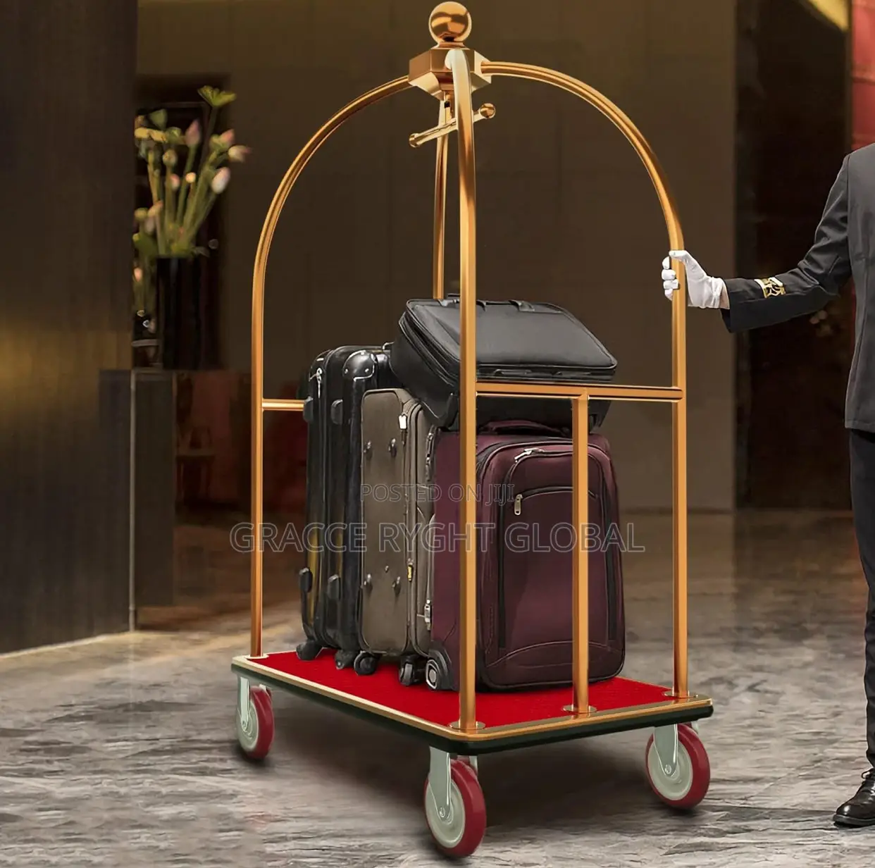 Bellman Hotel Heavy Duty Gold Luggage Trolley With 4 Wheels