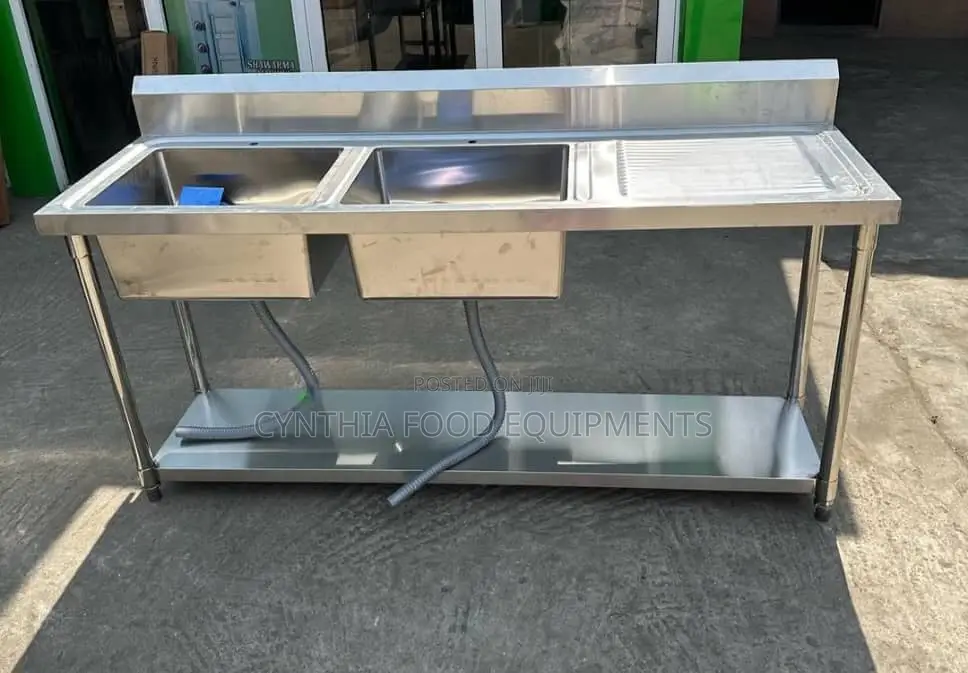 Stainless Steel Double Sink With Side and Under Shelf