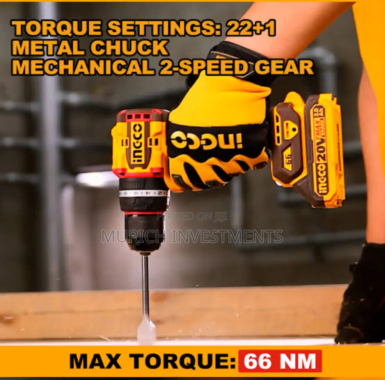 Cordless 20v Lithium-Ion Impact Drill 66nm Brushless Kit