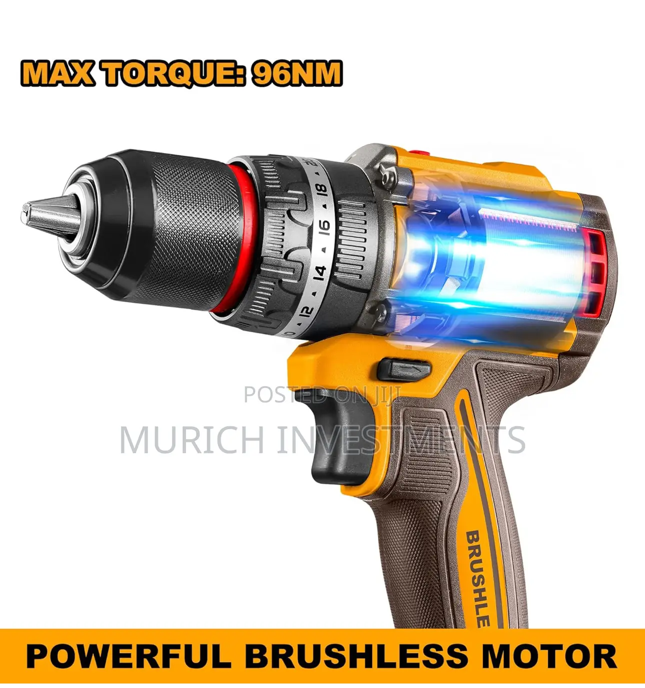 Brushless Cordless Impact Drill 96nm Torque,Metal Chuck,13mm