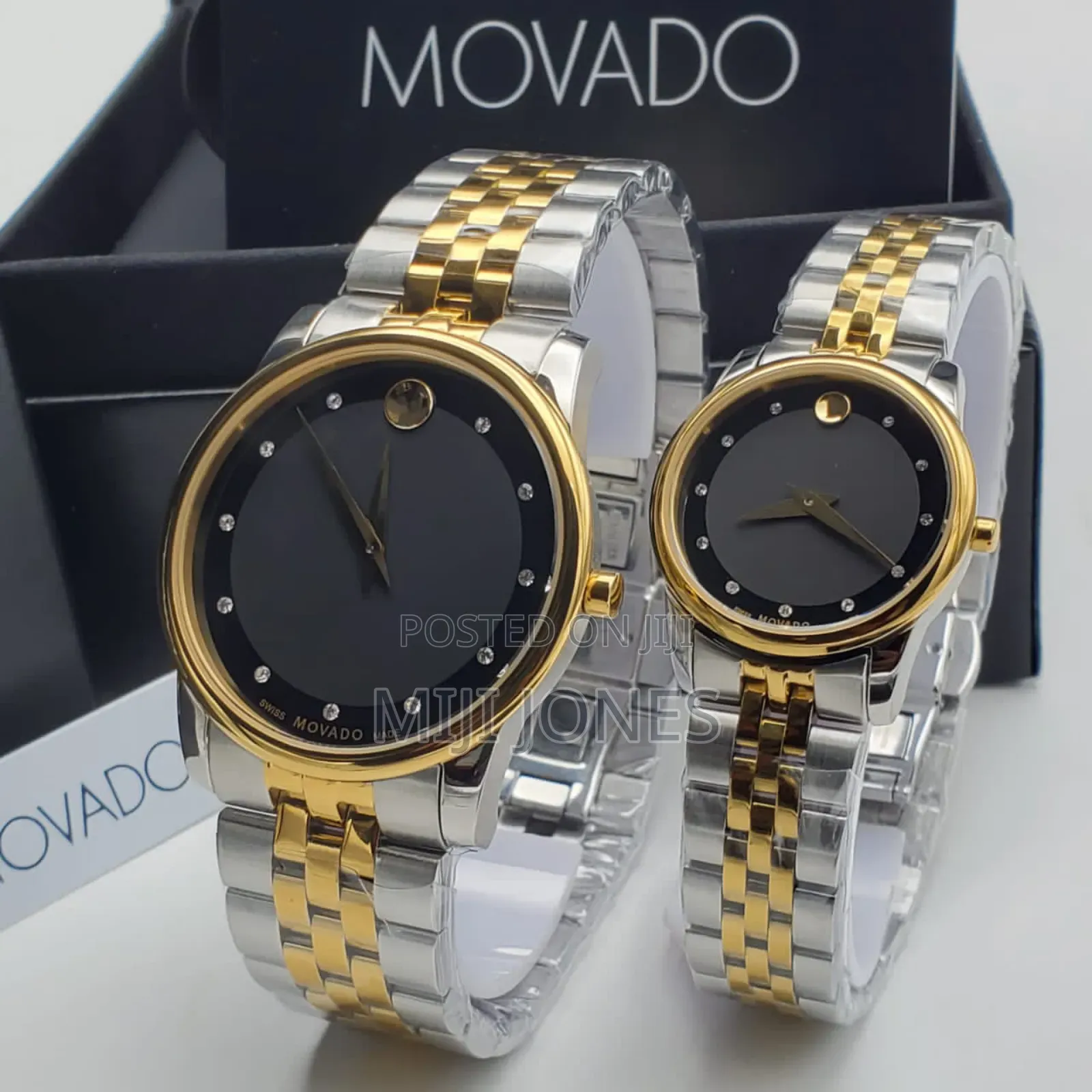 "Movado Inspired Two-Tone Couples Chain Watch