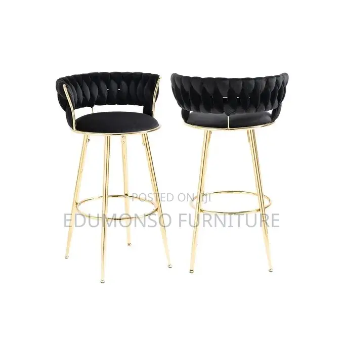 Velvet Bar Stools With Gold Legs(Set of 2) Black