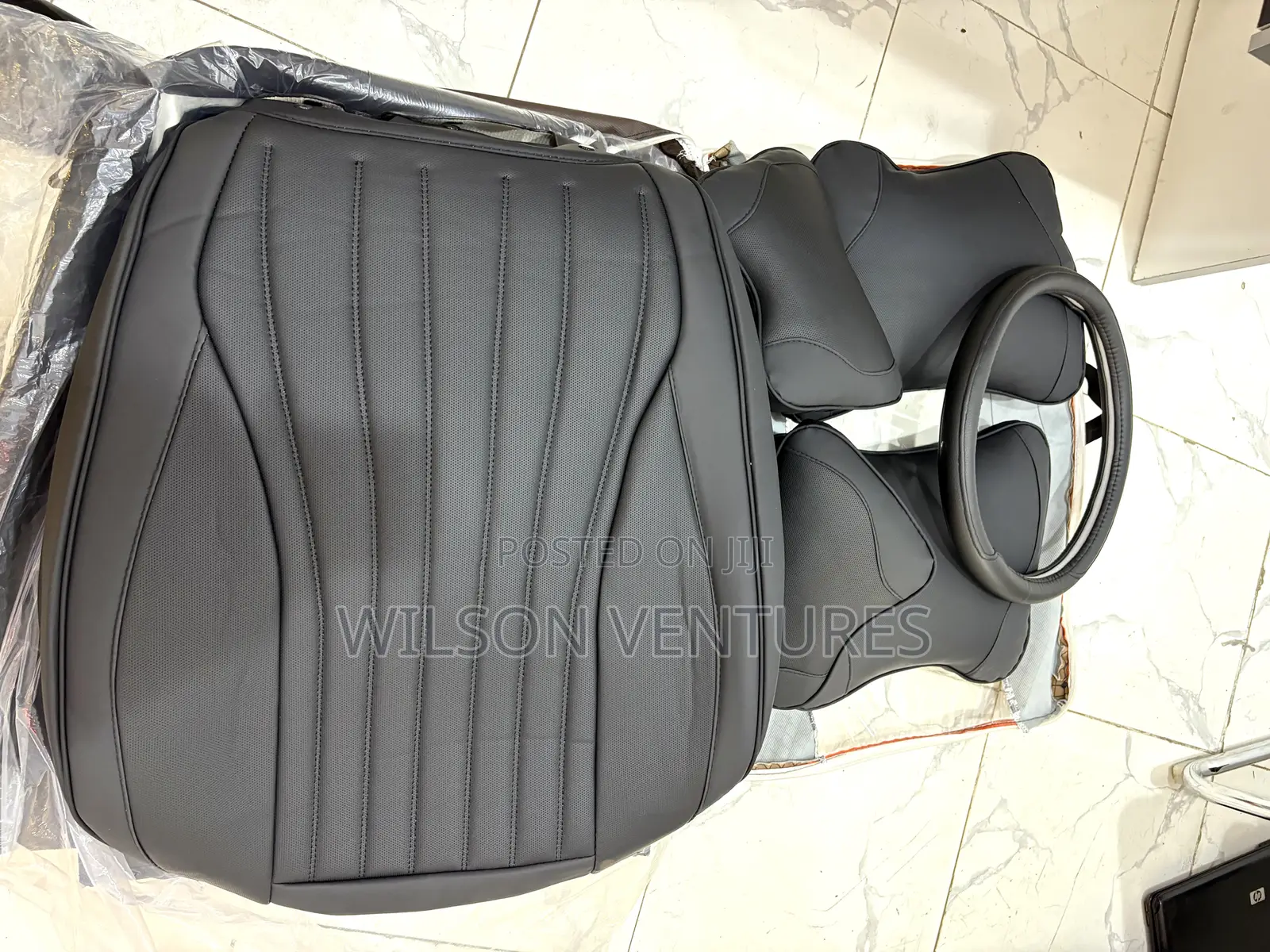 Plain Black 5 Seater Leather Car Seat Cover