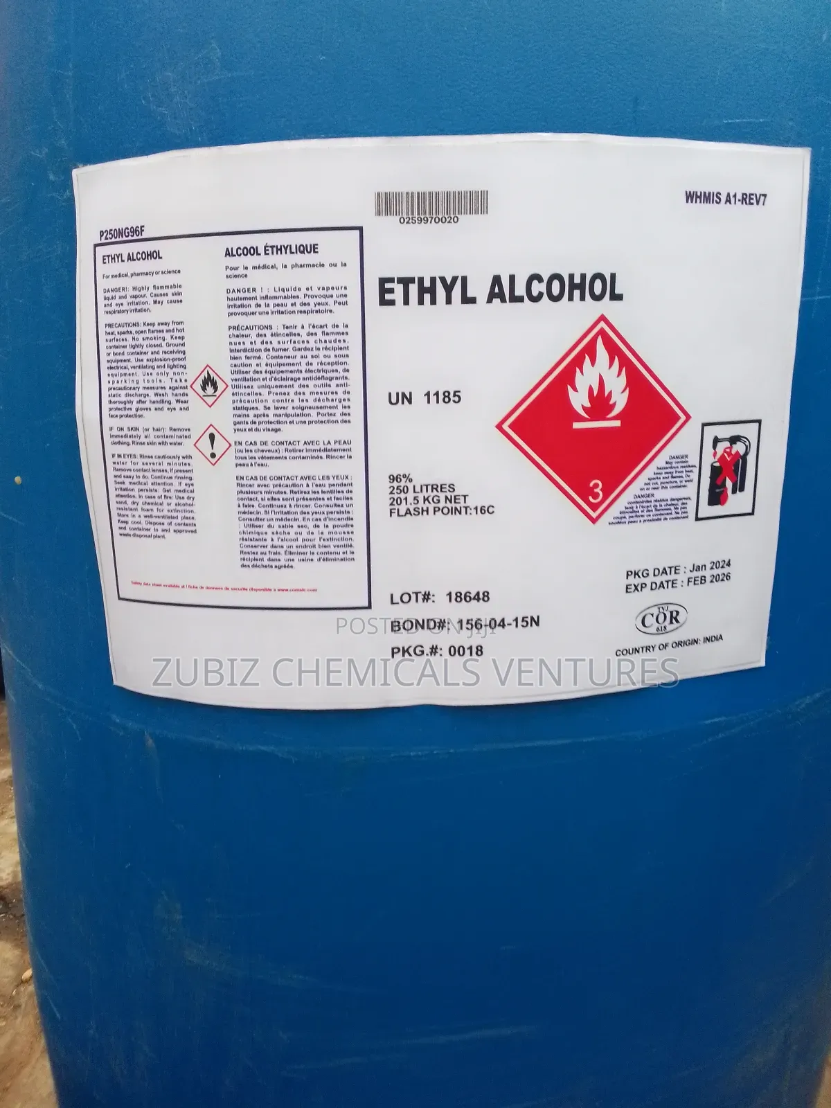 Ethyl Alcohol 250kg
