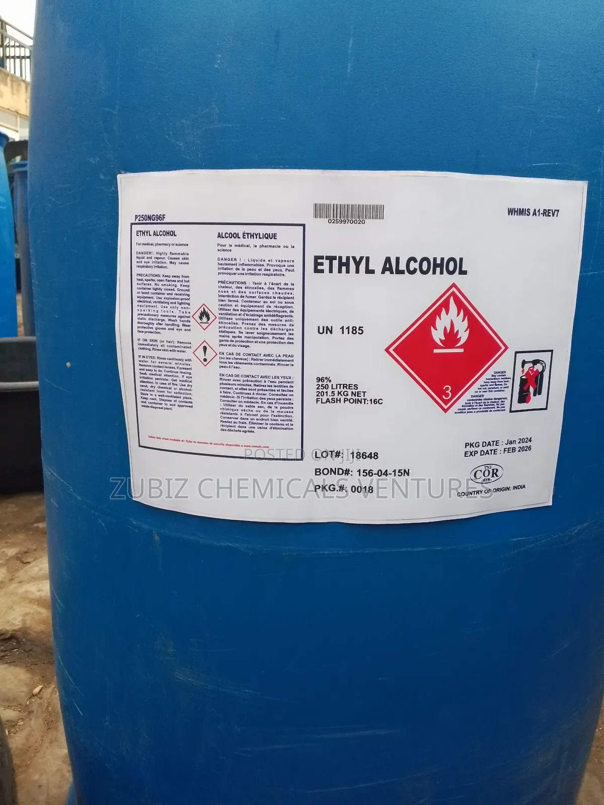 Ethyl Alcohol 250kg