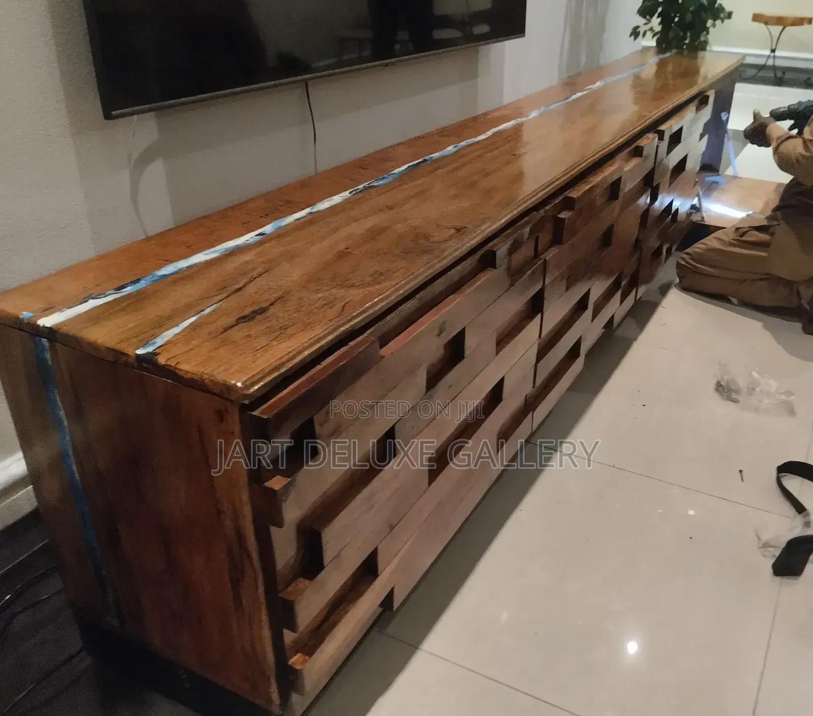 Classic Wooden Tv Console With Epoxy Design