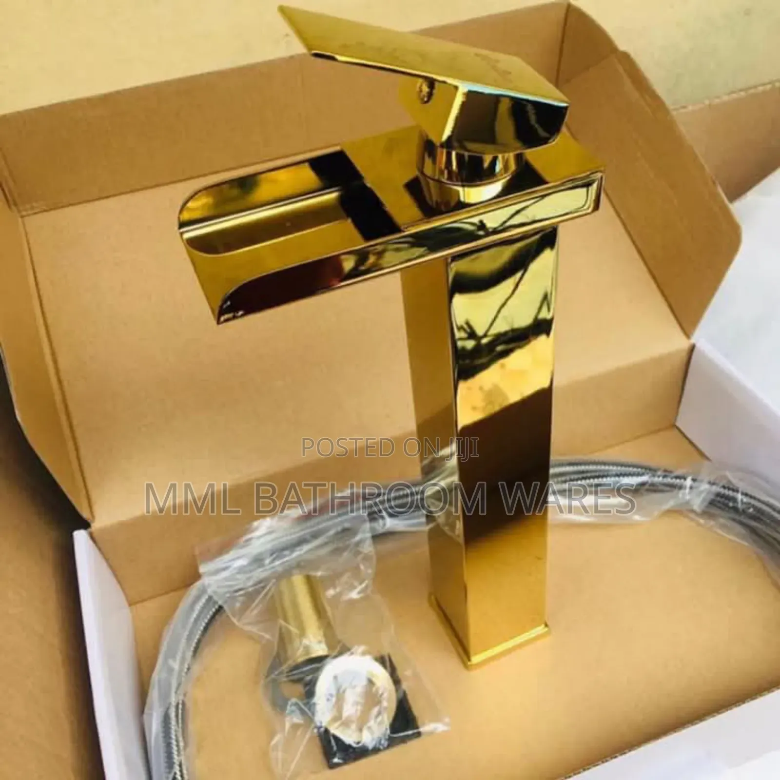 Gold Waterfall Extra Height Basin Mixer for Countertops