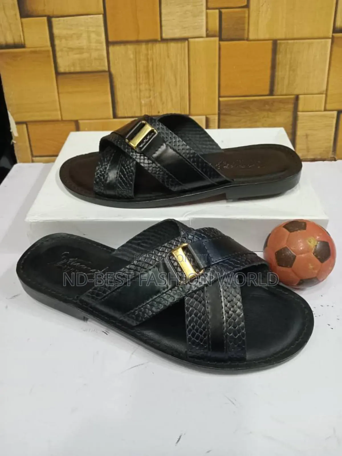 Italian Black Leather Slippers