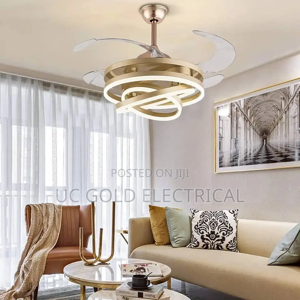 Nordic Minimalist Led Ceiling Fan Light 42 Inches Retractabl