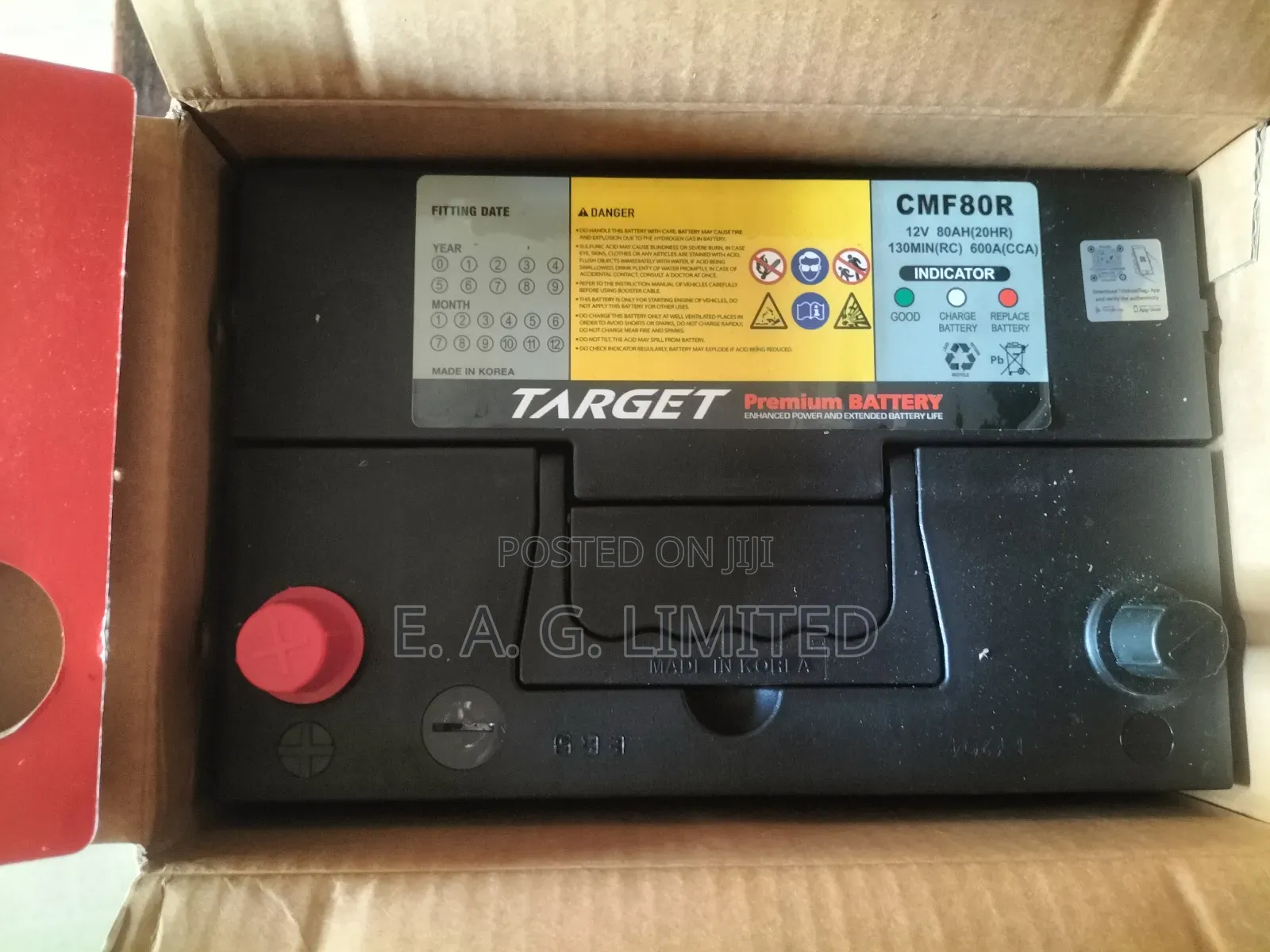 Target Premium Cmf80r Car Battery, 12v, 80ah, Made in Korea.