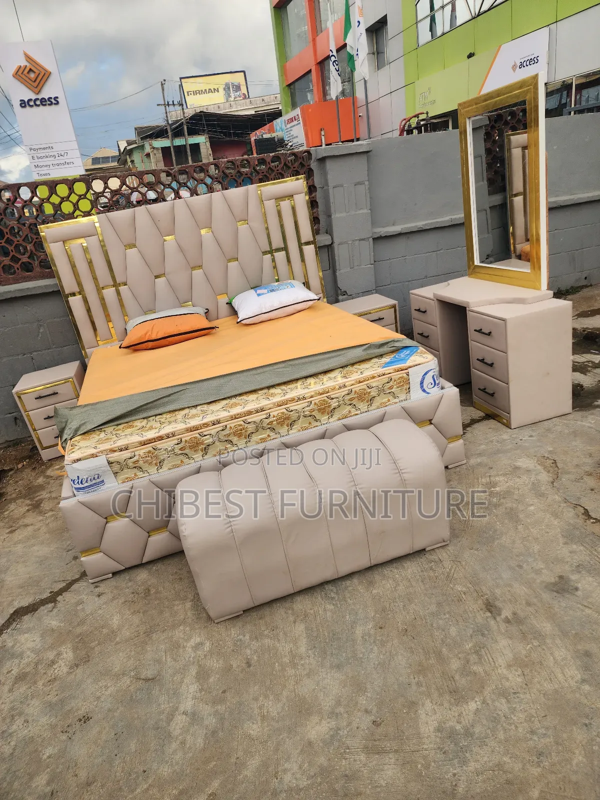 Cream Coloured 6by6 Leather Padded Bed.